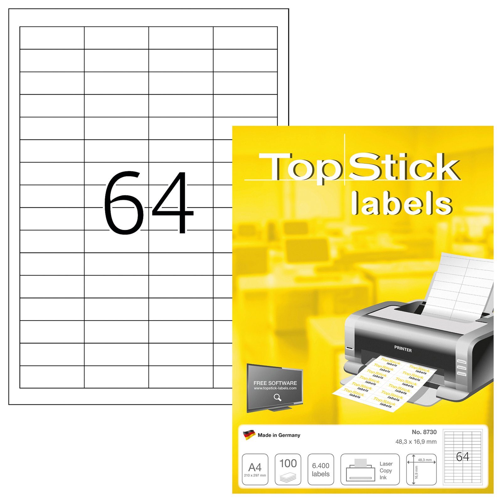 TopStick Etiketten 8730 Universal - 48,3 x 16,9 mm - weiß - 6.400 Stück