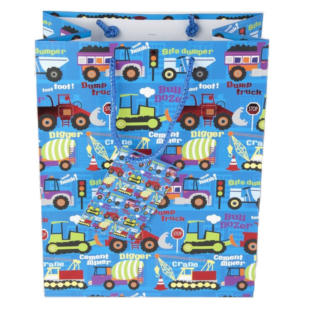 MICA Geschenkbox Geschenktasche - Baufahrzeuge - ca. 26 x 12,7 x 32,5 cm