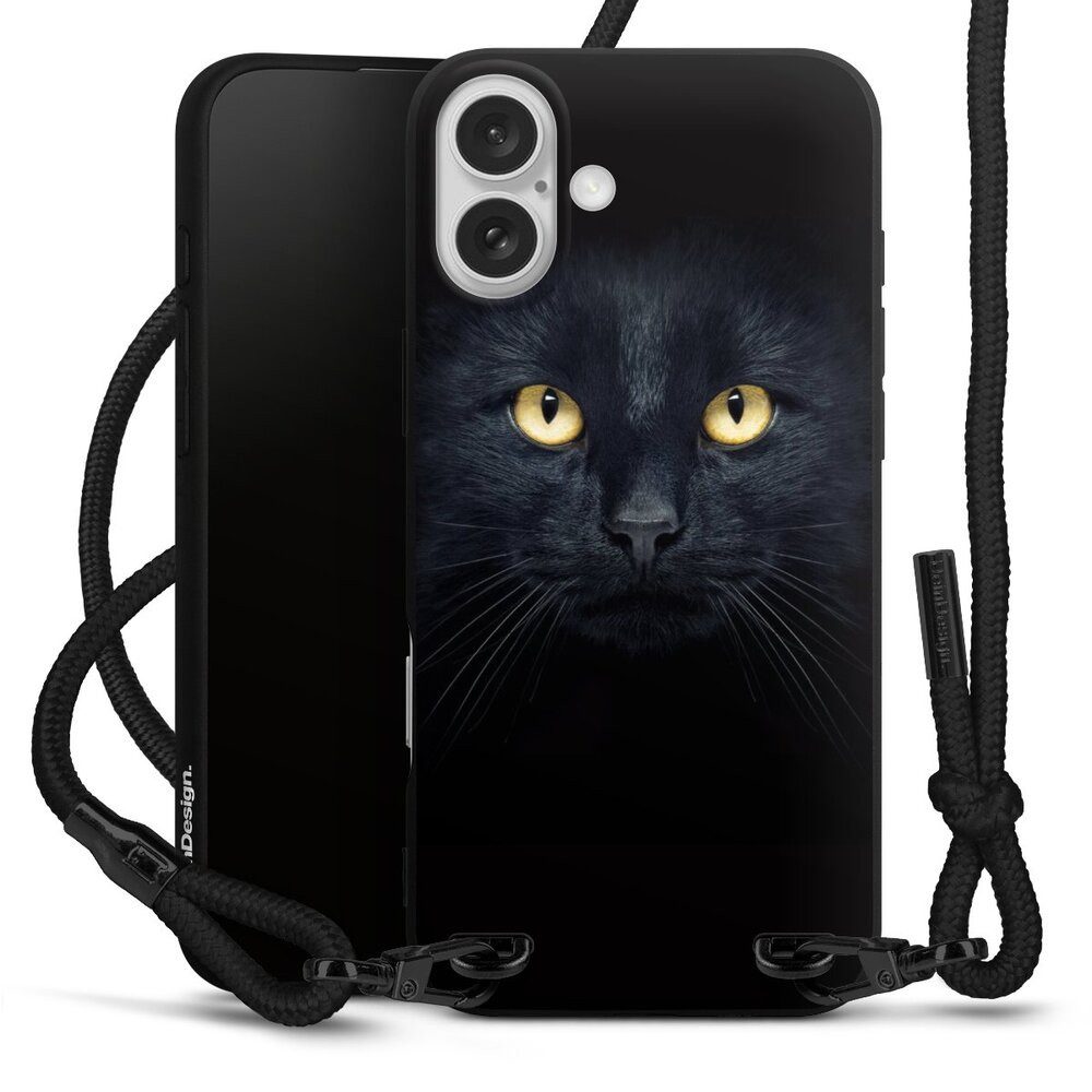 DeinDesign Handyhülle Katze Auge schwarz Tom Cat, Apple iPhone 16 Plus Premium Handykette Hülle mit Band Cover mit Kette