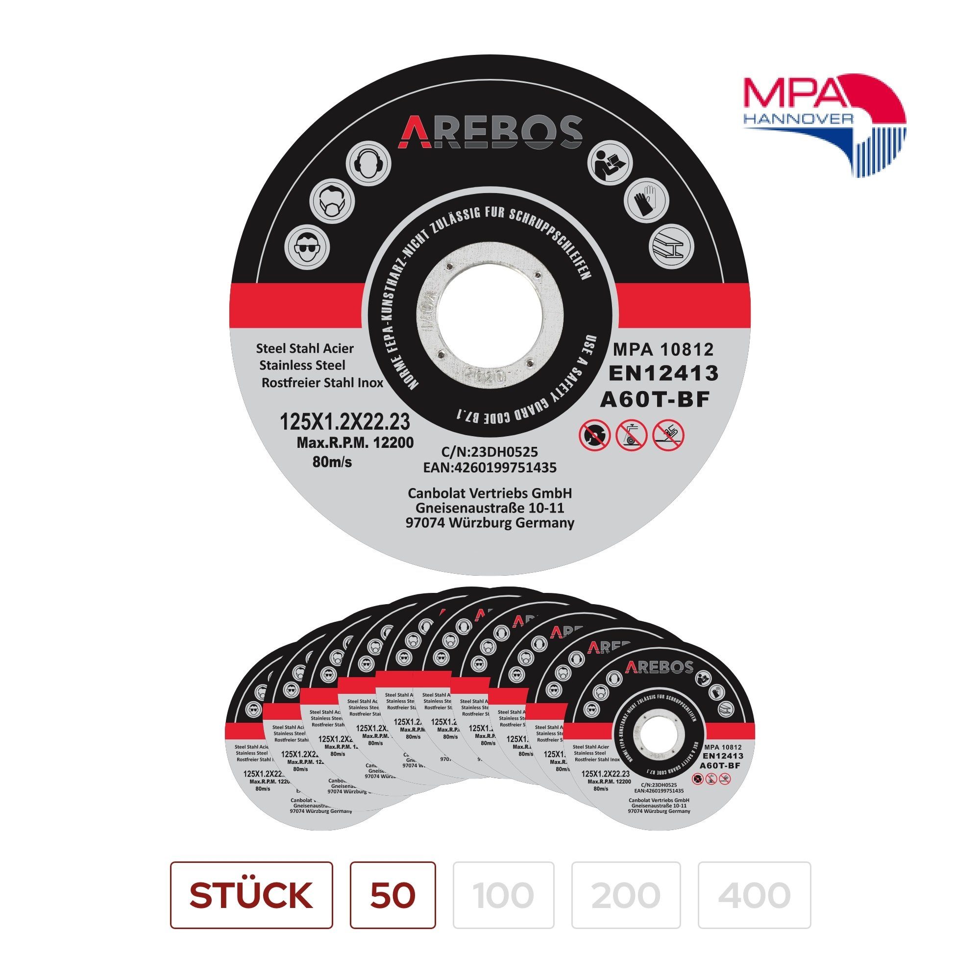 Arebos Trennscheibe Flexscheiben Schleifscheiben 1,2 mm x 22,23 mm, Ø 125 mm, (50-tlg)
