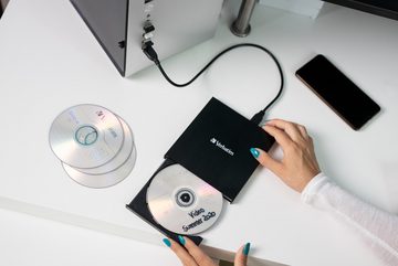 Verbatim Externer Slimeline CD/DVD-Brenner, Diskettenlaufwerk (USB 2.0, Kompaktes Design, Stromversorgung über USB-Anschluss)