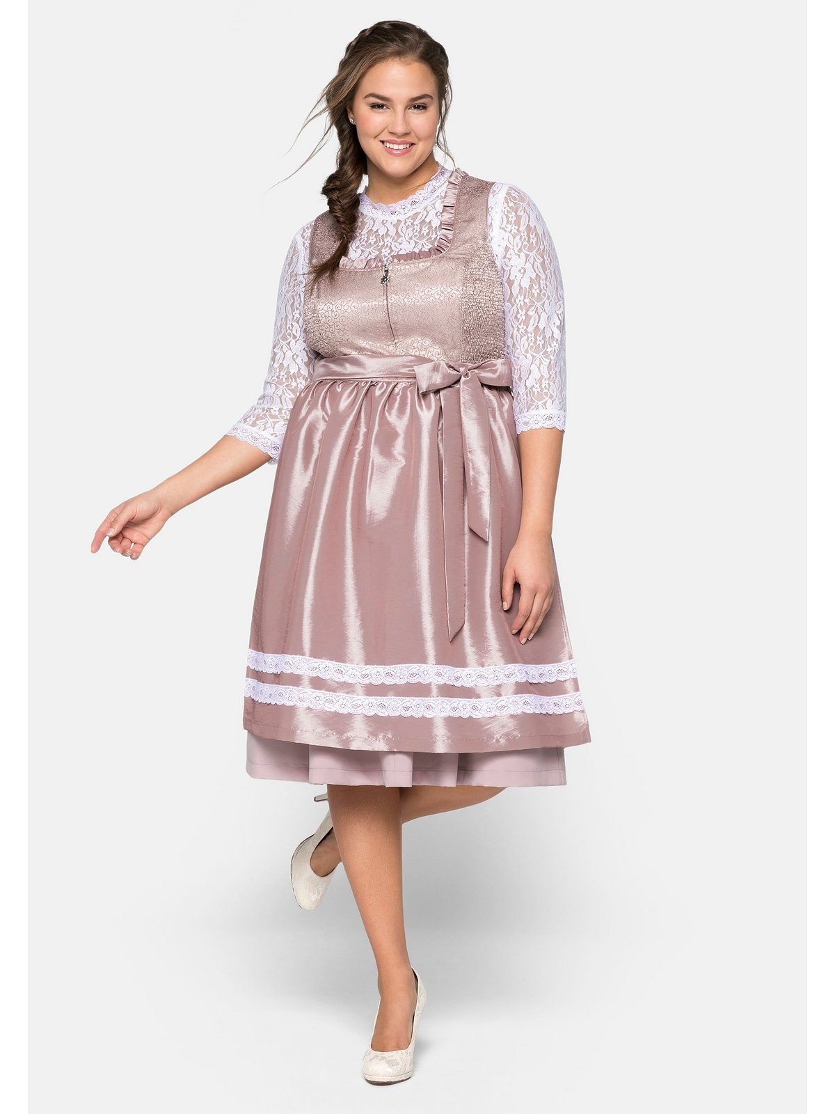 Sheego Dirndl Große Größen mit Schürze und Spitzenbluse 3tlg.