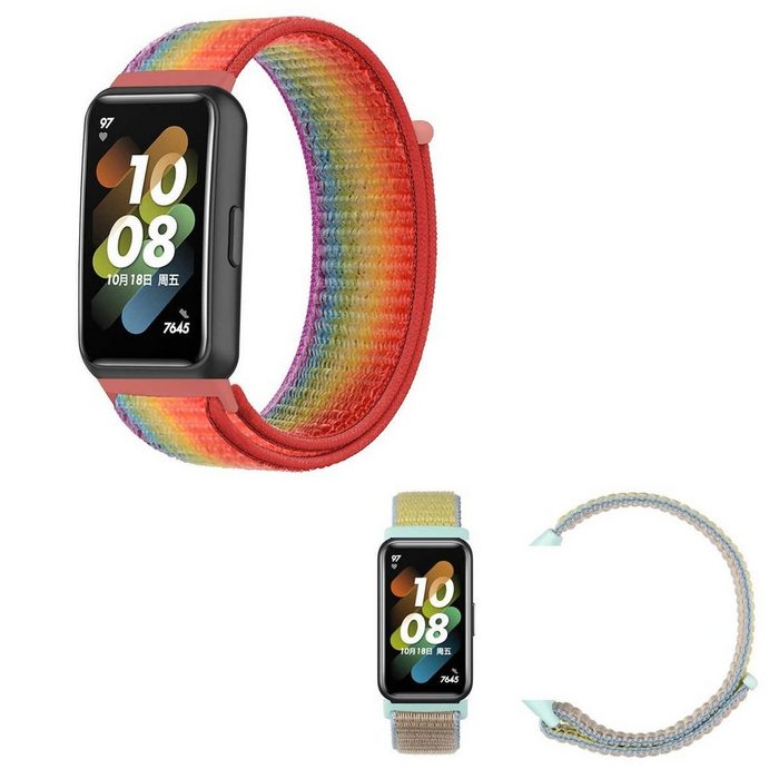 Wigento Smartwatch-Armband Für Huawei Band 7 / Honor Band 7 Uhr Watch Nylon Klettverschluss Armband Ersatz Sport Arm Band Muster 11