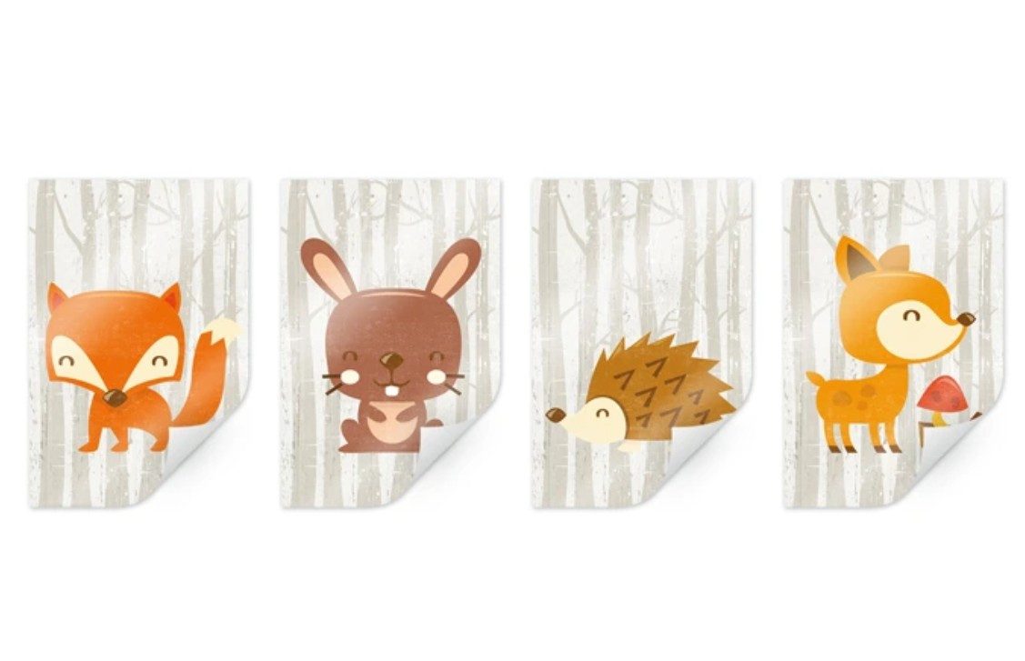 K&L Wall Art Poster Waldtiere-Set (4-tlg), Reh Hase Fuchs, Wohnzimmer Wandbild modern, Moderne Wandposter fürs Wohnzimmer und Kinderzimmer Wanddeko Set