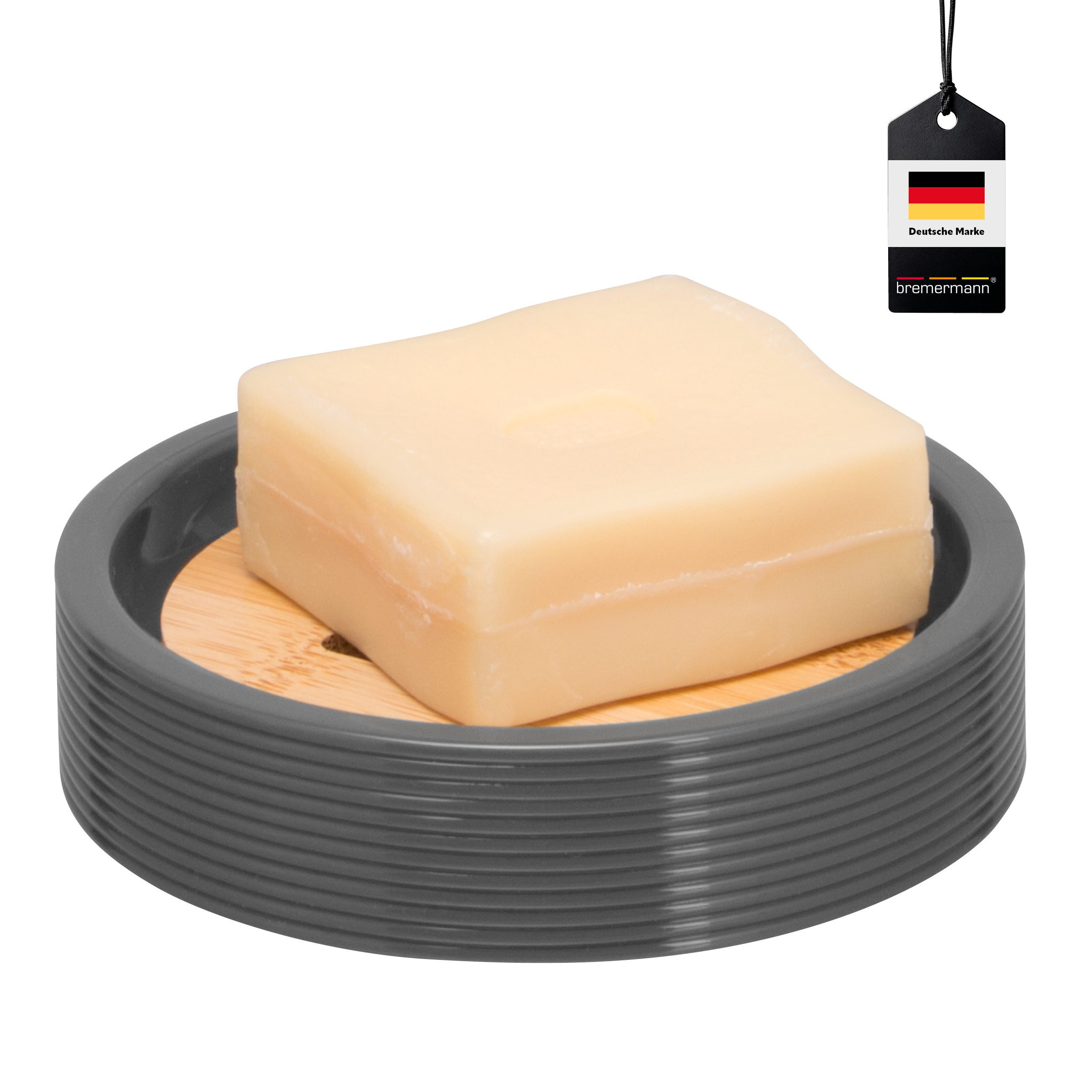 bremermann Seifenschale SEGNO aus Bambus und Kunststoff, Seifenhalter, grau, Ø 11.5 cm, 1-St.