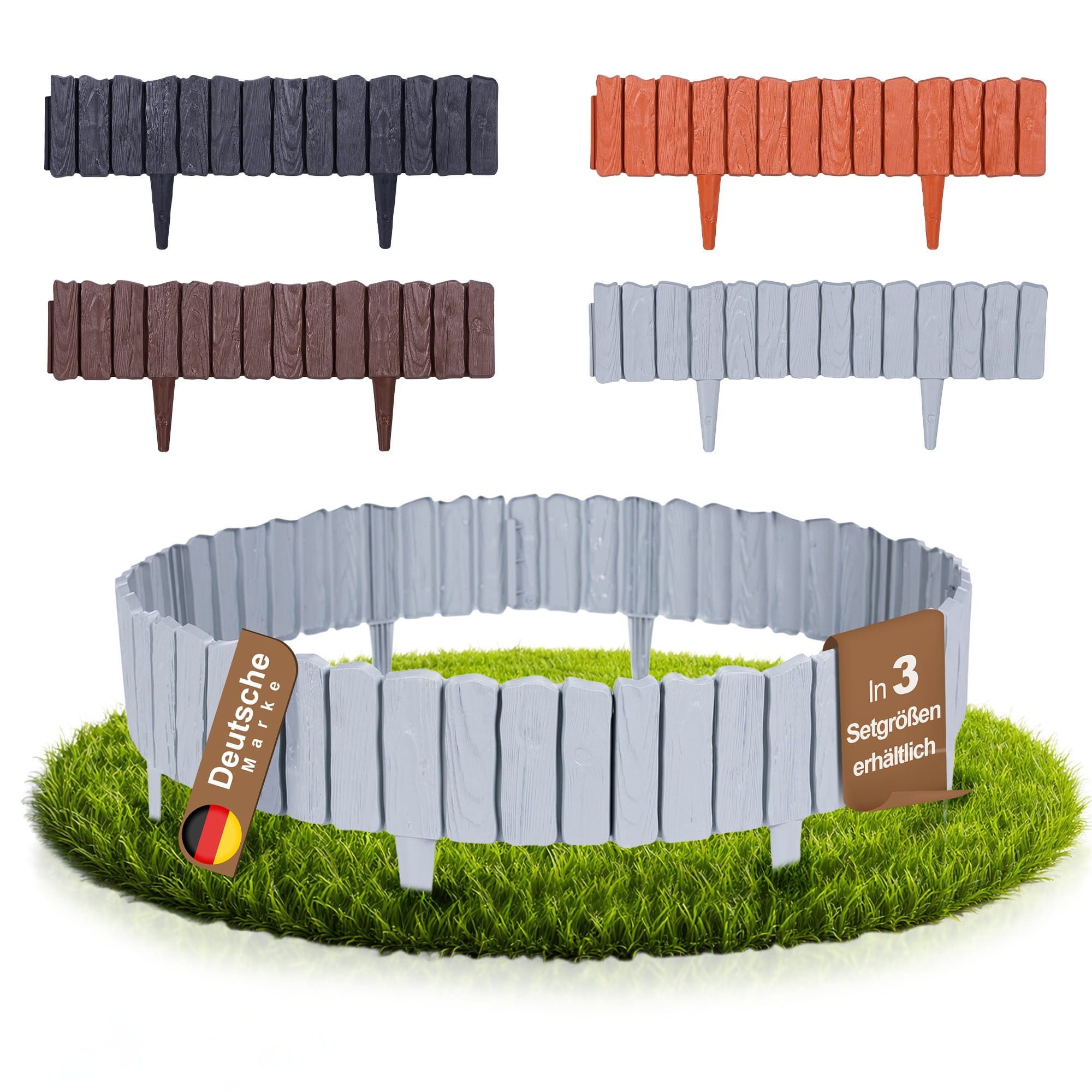 BooGardi Beetumrandung Rasenkante Kunststoff · Holzoptik · Beetbegrenzung in 4 Farben, LxH: 286x12,5 cm, 5 Stück (2,86 m) Beeteinfassung · flexible Mähkante · Grau, Palisade für Beet & Garten · Gartenzaun · Beetabgrenzung · Blumenbeet