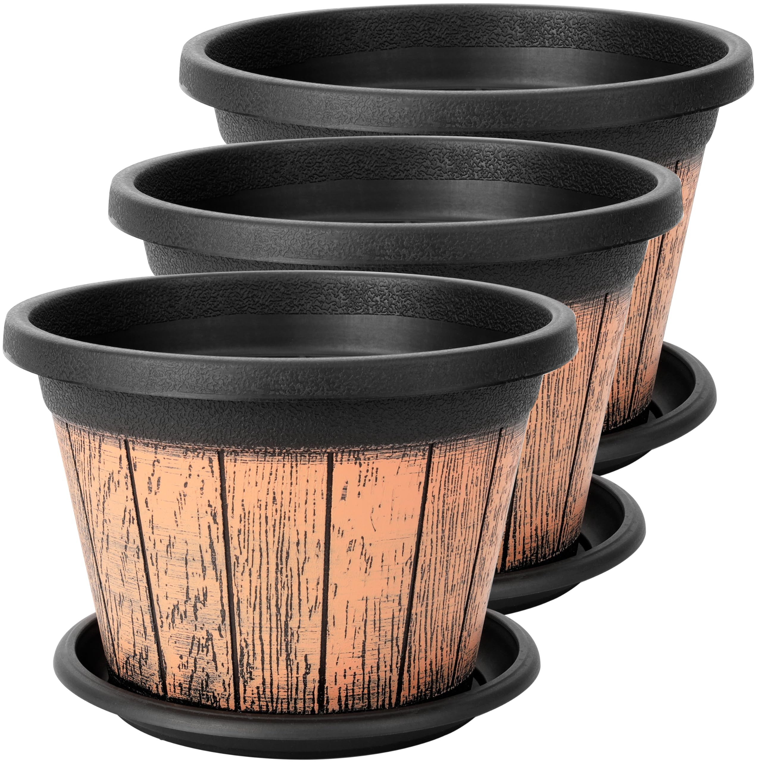 Belle Vous Pflanzkübel BELLE VOUS 3er Pflanzkübel 22 cm, Weinfass-Design, Holz-Look
