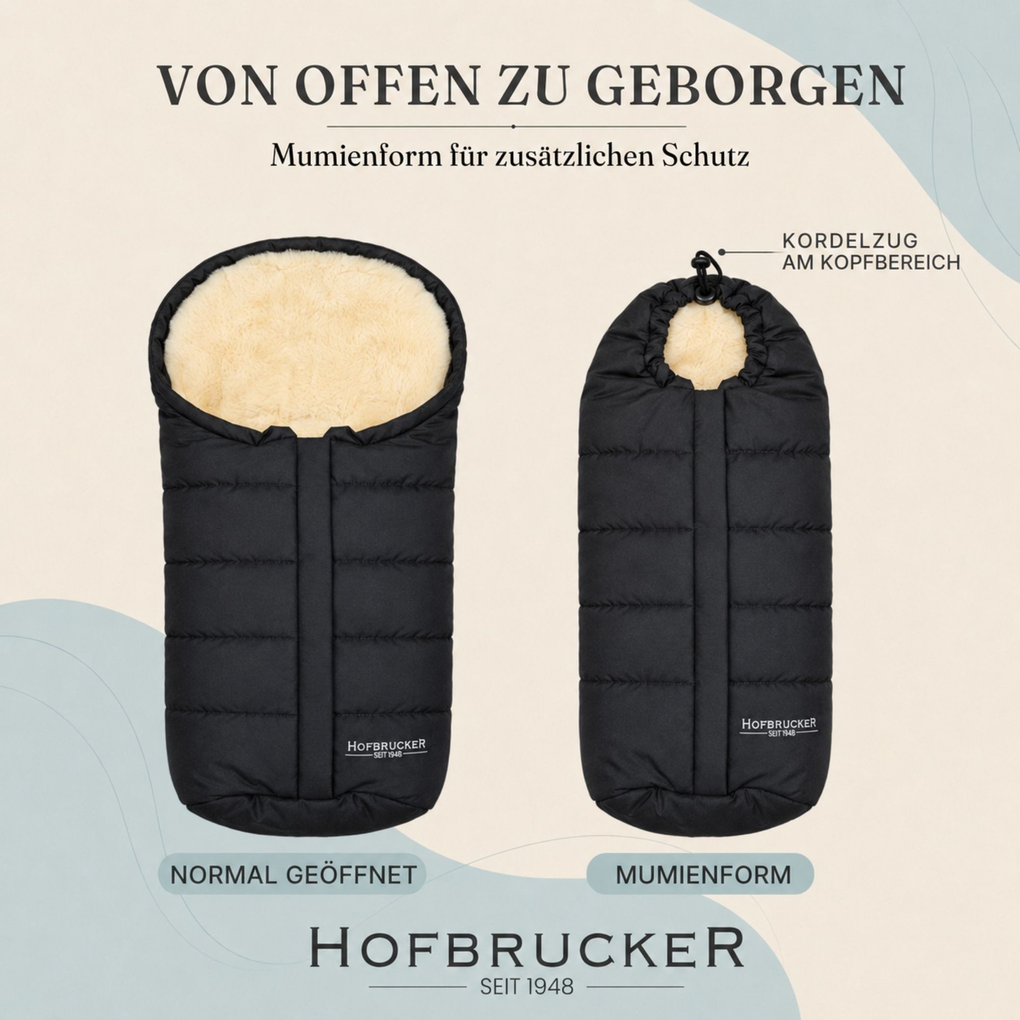 Hofbrucker seit 1948 Fußsack Lammfell-Fußsäckchen Leni für Babyschale und Kinderwagen, warmer Winterfußsack mit echtem Lammfell wind- und wasserabweisend – Bild 4 von 5