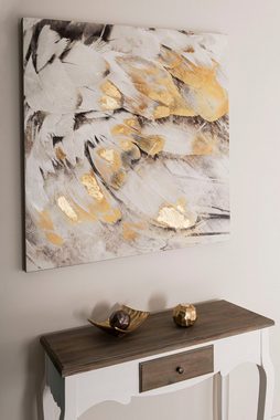 Home affaire Ölbild Feder, goldfarben, Gemälde, 100x100 cm, Wohnzimmer