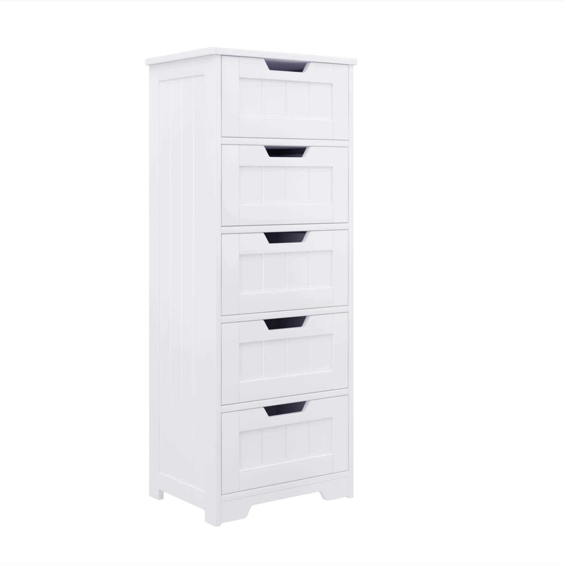 Homfa Kommode, Badschrank, Badkommode, mit 5 Schubladen, 40x30x102cm, weiß