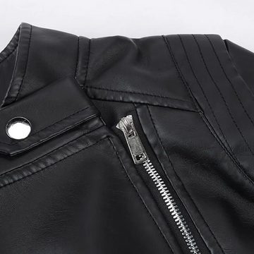 ZWY Lederjacke Damen Lederjacke, Kurz Bikerjacke Reverskragen Reißverschluss Leder Jacke Übergangsjacke Kurze Jacke