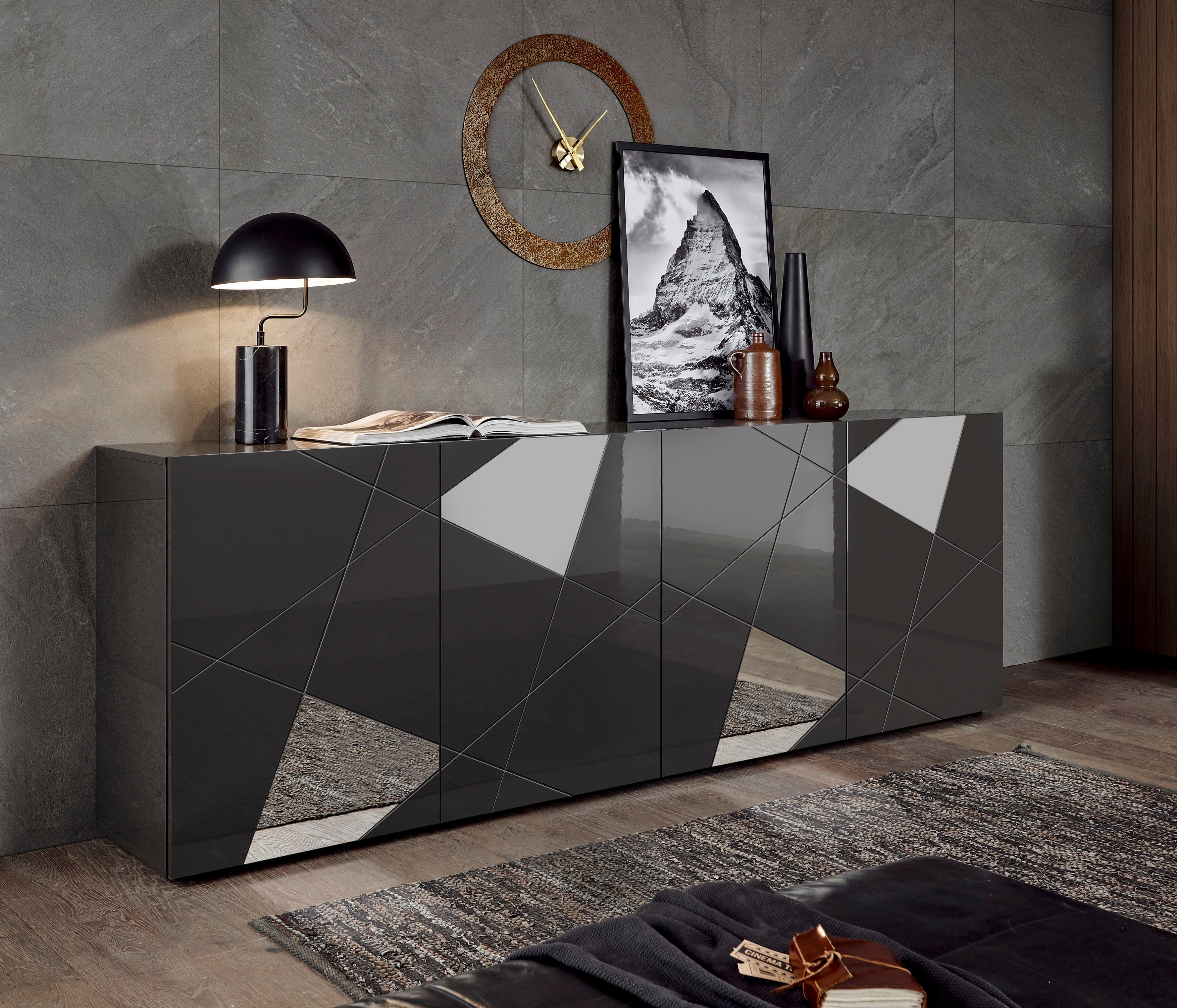 INOSIGN Sideboard Vittoria, Breite 241 cm, 4 Türen, Fronten mit Siebdruck und Spiegelfront