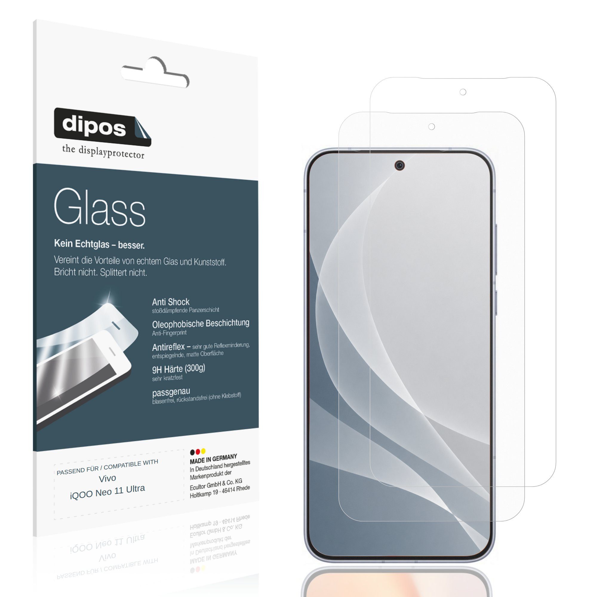 dipos Displayschutzfolie Schutzfolie für Vivo iQOO Neo 11 Ultra, 2 Stück, Displayschutz Schutz Folie Made in Germany