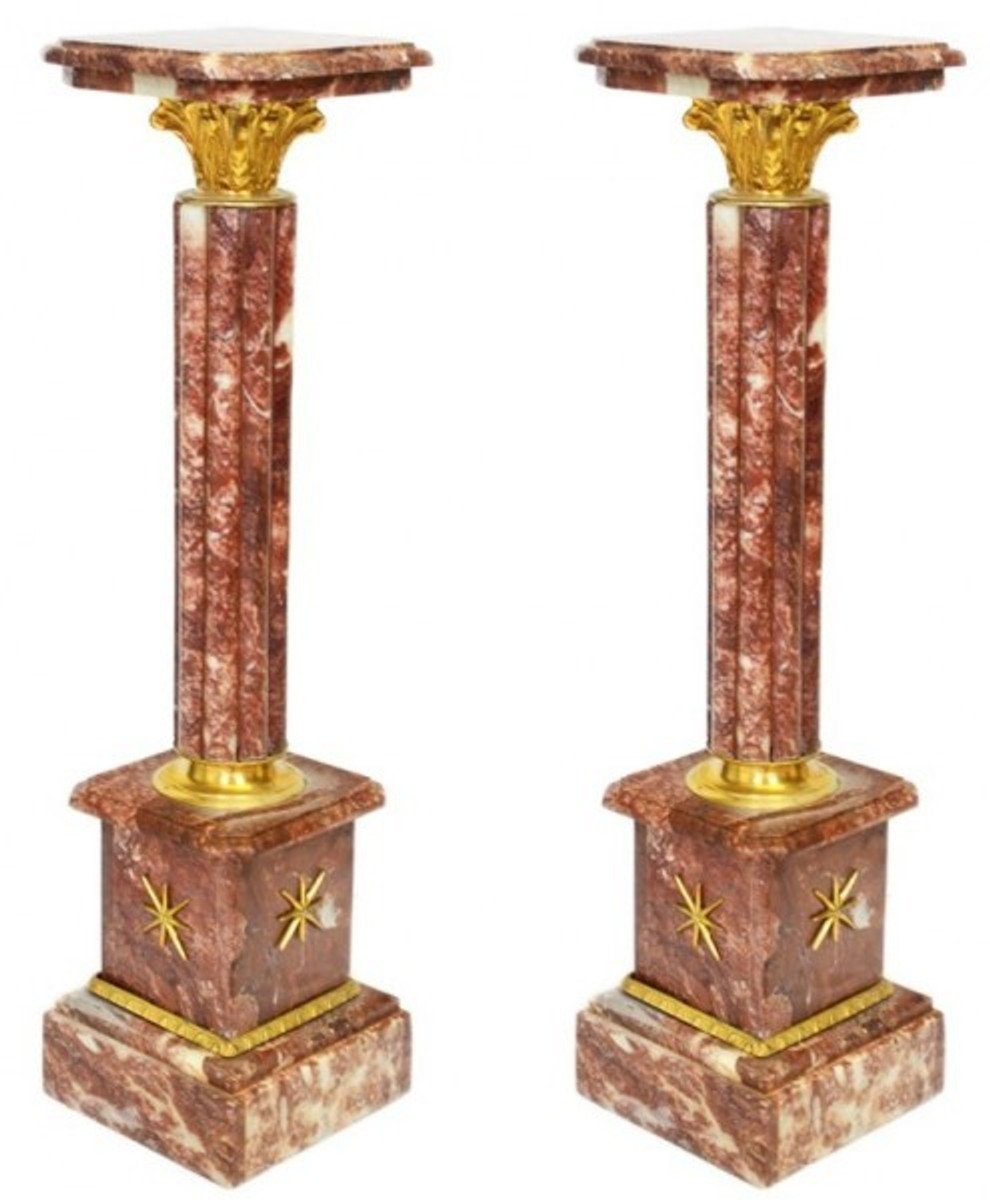 Marmor (2 Beistelltisch Marmor Padrino Gold Säulen - Stk) Set / Säule Rot Casa Barock