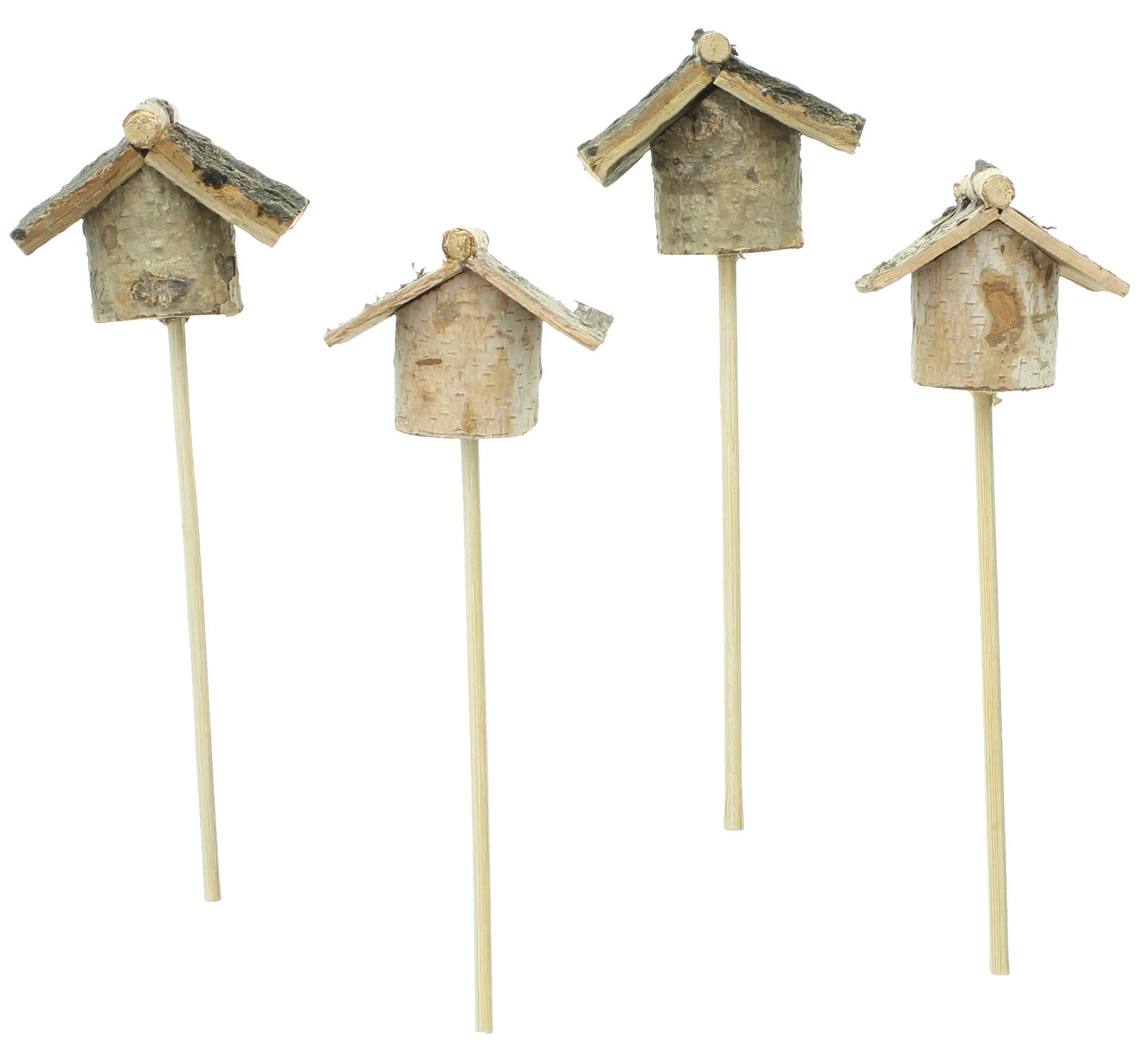 Dekoleidenschaft Gartenstecker "Vogelhäuschen" aus Holz, natur, Dekostecker, Stecker, Blumenstecker (4-St., im Set) für Adventskranz, Gesteck & Blumentopf, für Drinnen & Draußen