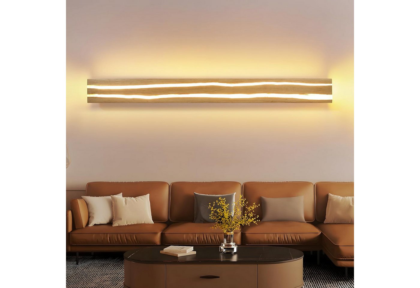 ZMH LED Wandleuchte Holz 18W/8W Nachtlampe Flur Treppe Beleuchtung Wohnzimmer, Energieeffizient, LED fest integriert, Warmweiß