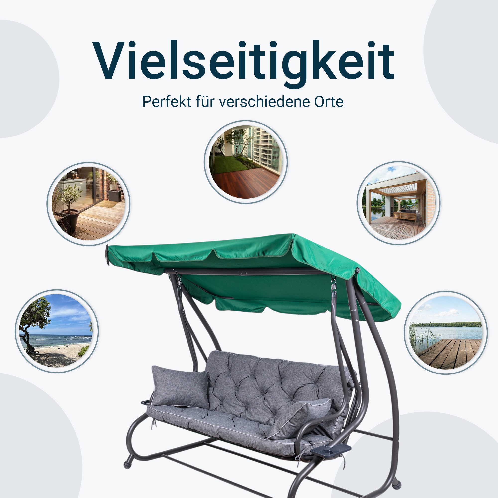 TexDeko Auflagekissen Ecolen Gartenbankauflage für Hollywoodschaukel mit Rückenlehne, (1x Gartenbankauflage für Hollywoodschaukel + 2x Kissen), UV-Beständig