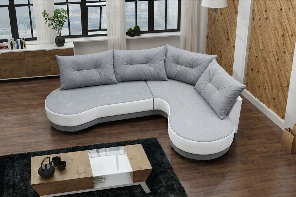 JVmoebel Ecksofa, Polstersofa Loungesofa Couch Wohnzimmer mit Kissen Sofa L-Form Grau/Weiß