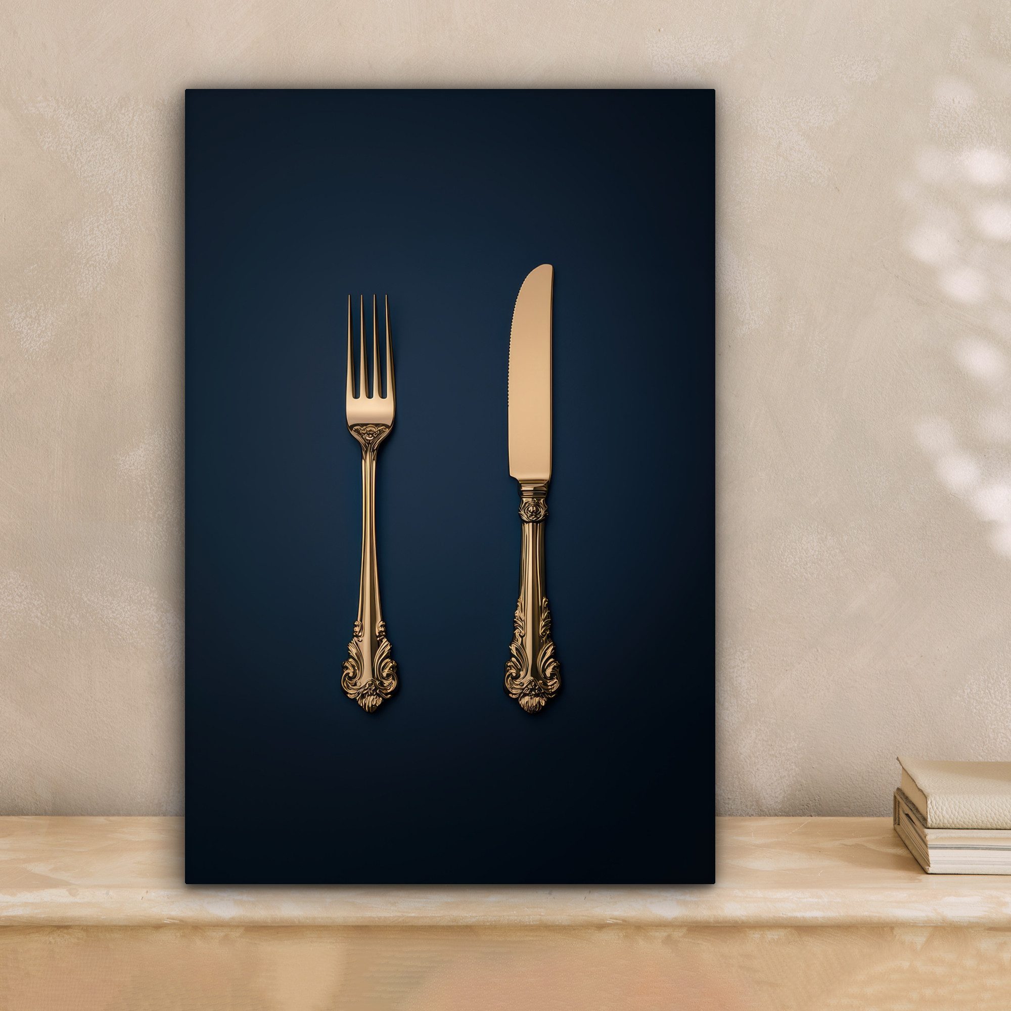 OneMillionCanvasses® Leinwandbild Besteck - Dunkelblau - günstig online kaufen