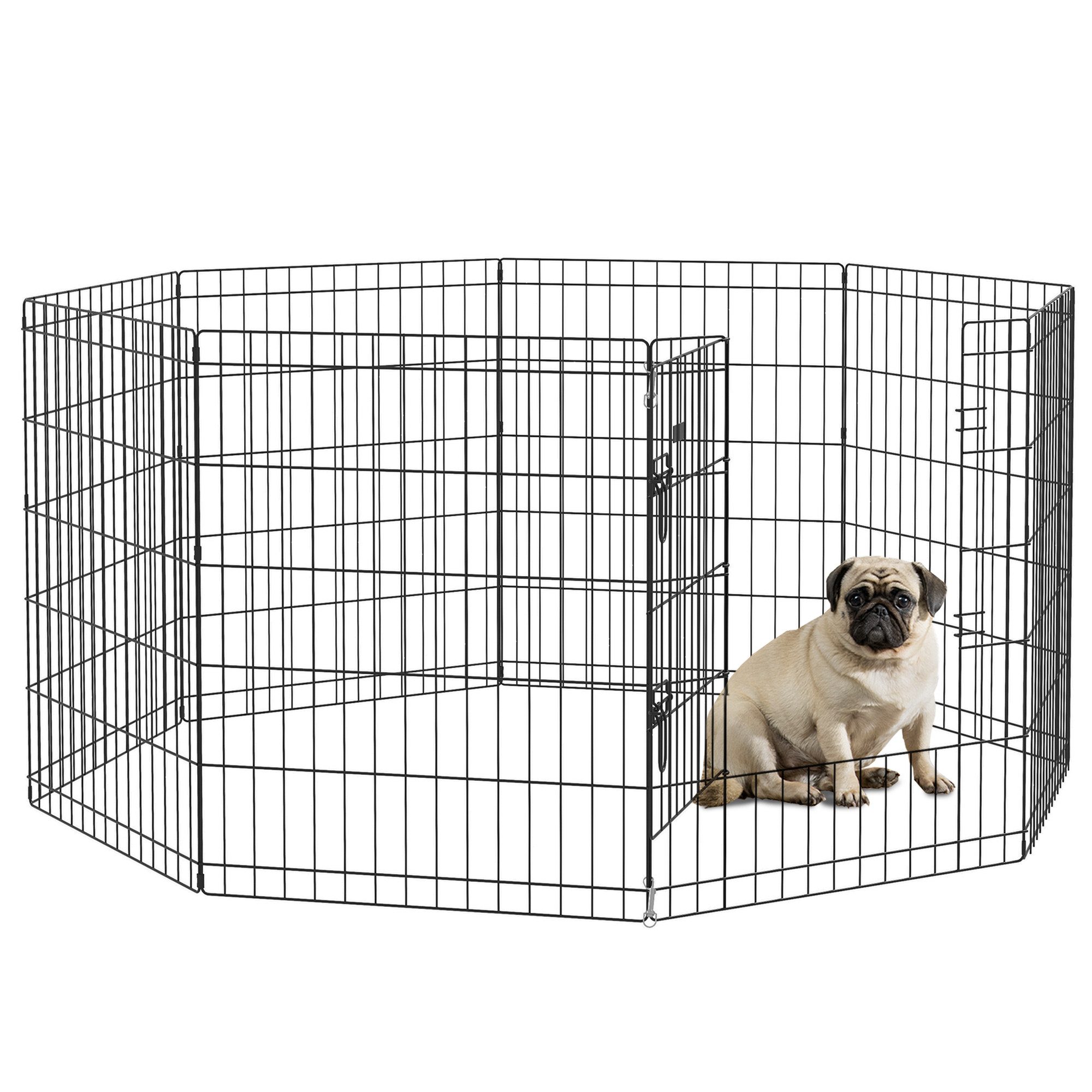 PawHut Freigehege Welpenauslauf 76 cm Hoch, 8-TLG Welpenlaufstall mit Schloss, für mittelgroße Hunde, Meerschweinchen, Kaninchen, Metall, Schwarz