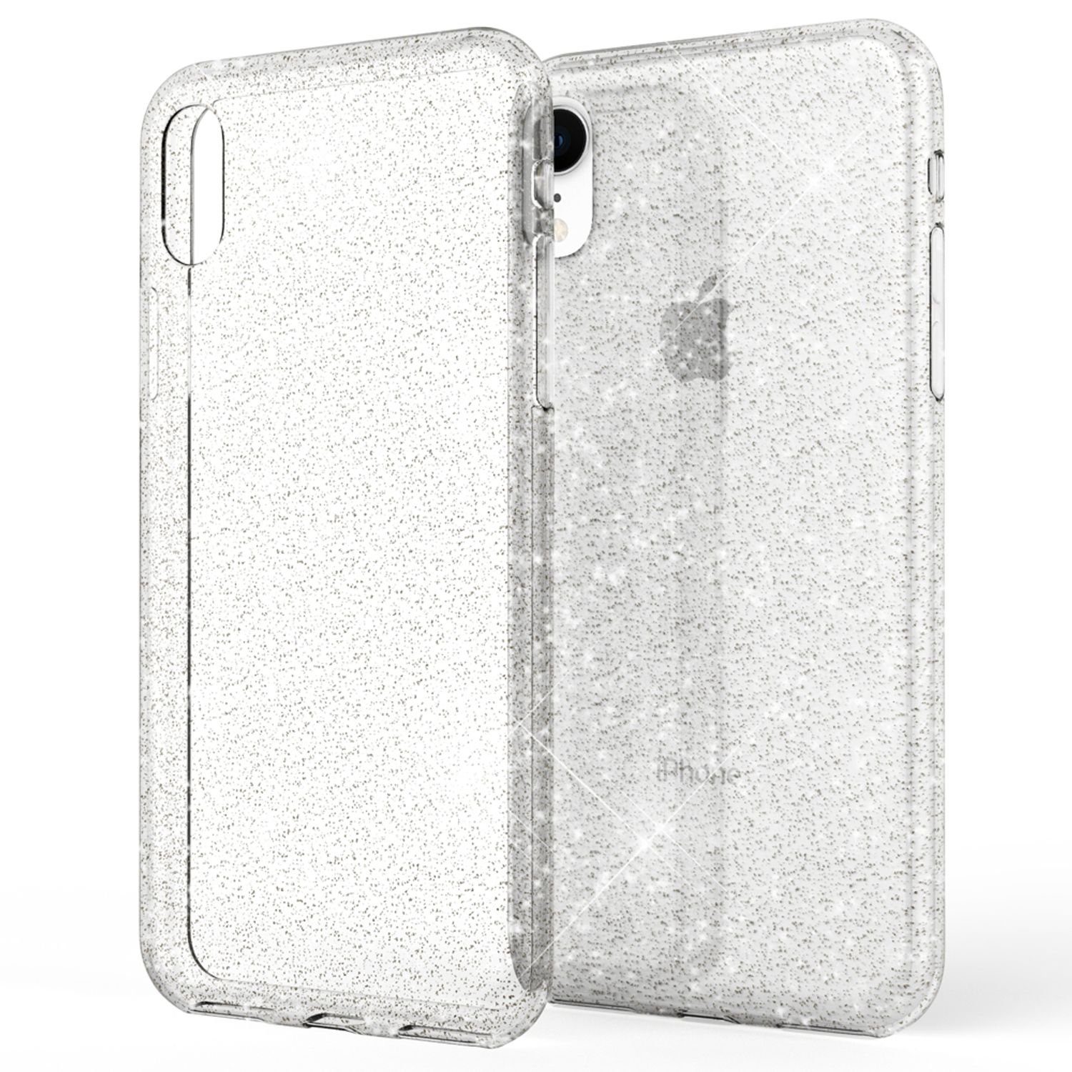 Nalia Smartphone-Hülle Apple iPhone XR, Klare Glitzer Hülle / Silikon Transparent / Glitter Cover / Bling Case