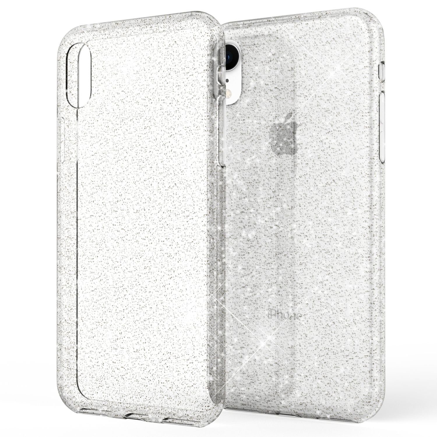 Nalia Smartphone-Hülle Apple iPhone XR, Klare Glitzer Hülle / Silikon Transparent / Vergilbungsfrei / Glitter Cover / Dünnes Bling Case / Pailletten Schutzhülle / Kratzfest Stoßfest Flexibel / Anti-Gelb / Softcase Bumper Handy-Tasche Phone Backcover Handycase Handycover