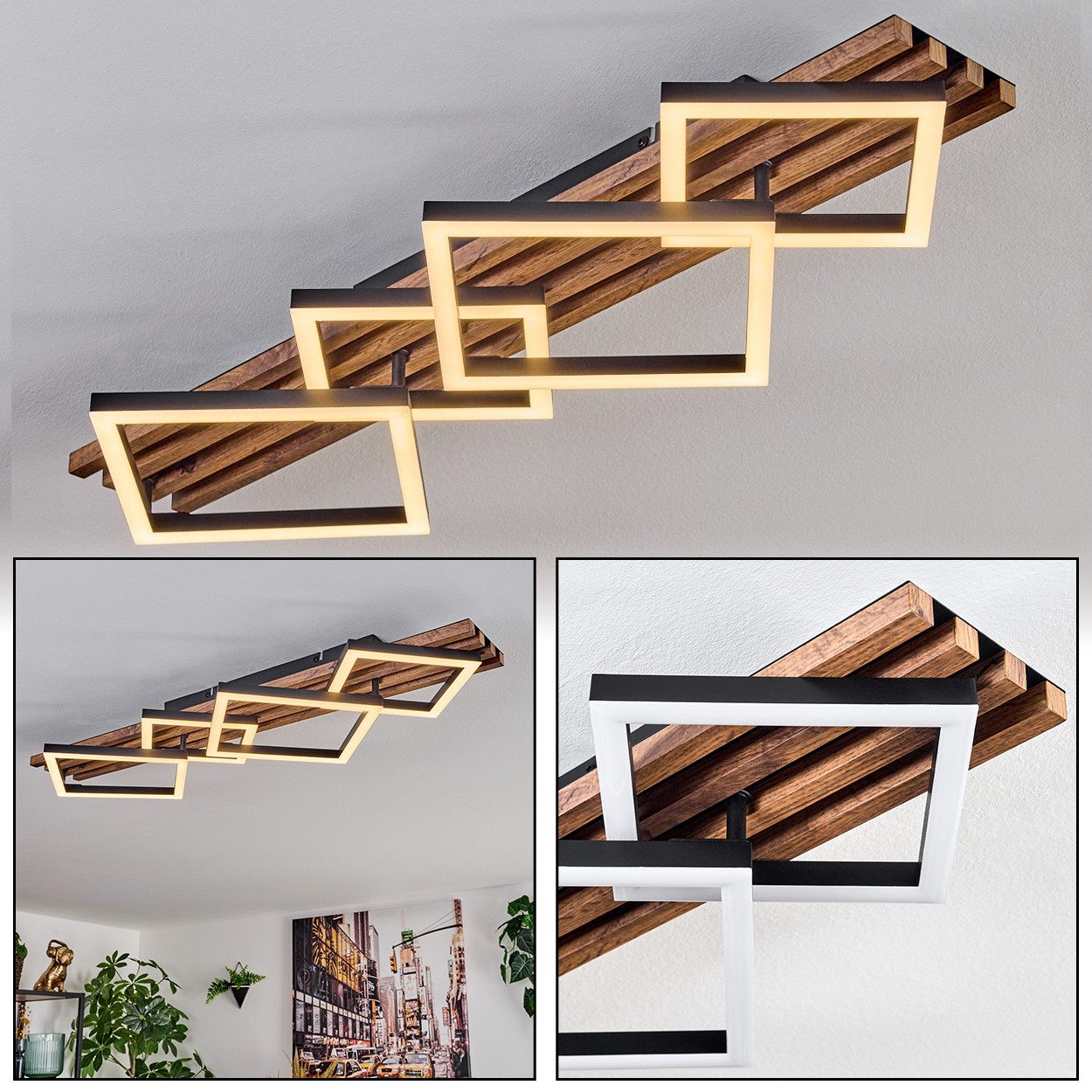 hofstein Deckenleuchte Deckenlampe aus Metall/MDF/Kunststoff, ohne Leuchtmittel, moderne Deckenleuchte in Schwarz/Holzoptik/Braun/Weiß