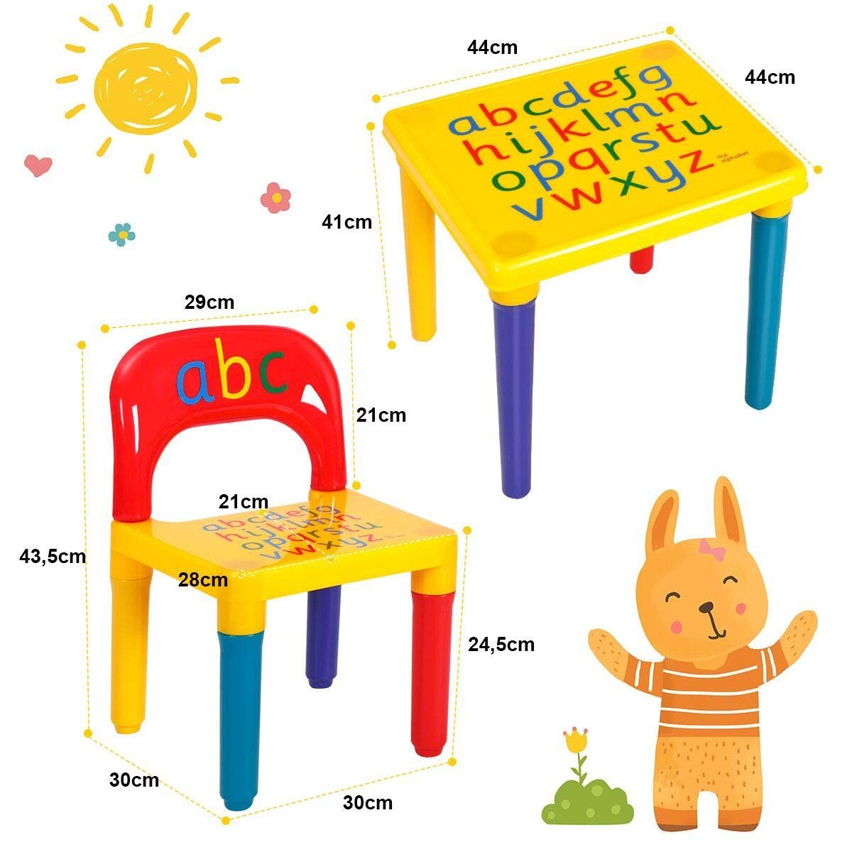 2 Kindertisch, bunt Stühlen, (Set, mit KOMFOTTEU 3-tlg), Kindersitzgruppe