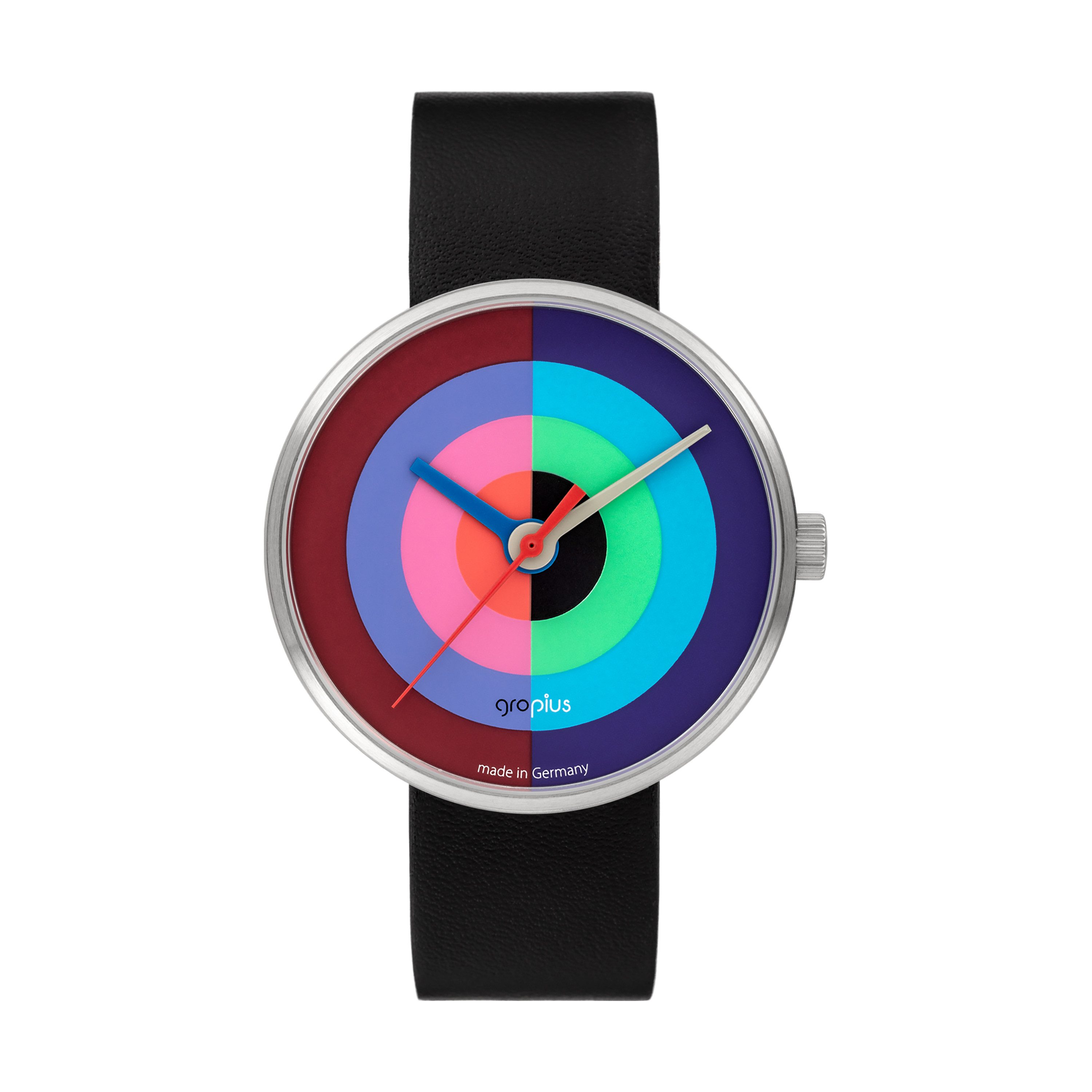 Walter Gropius Quarzuhr Made in Germany, Saphirglas, Forum J. Albers - WG 005-02, Designeruhr, Lederarmband mit Easy-Release System, Edelstahlgehäuse