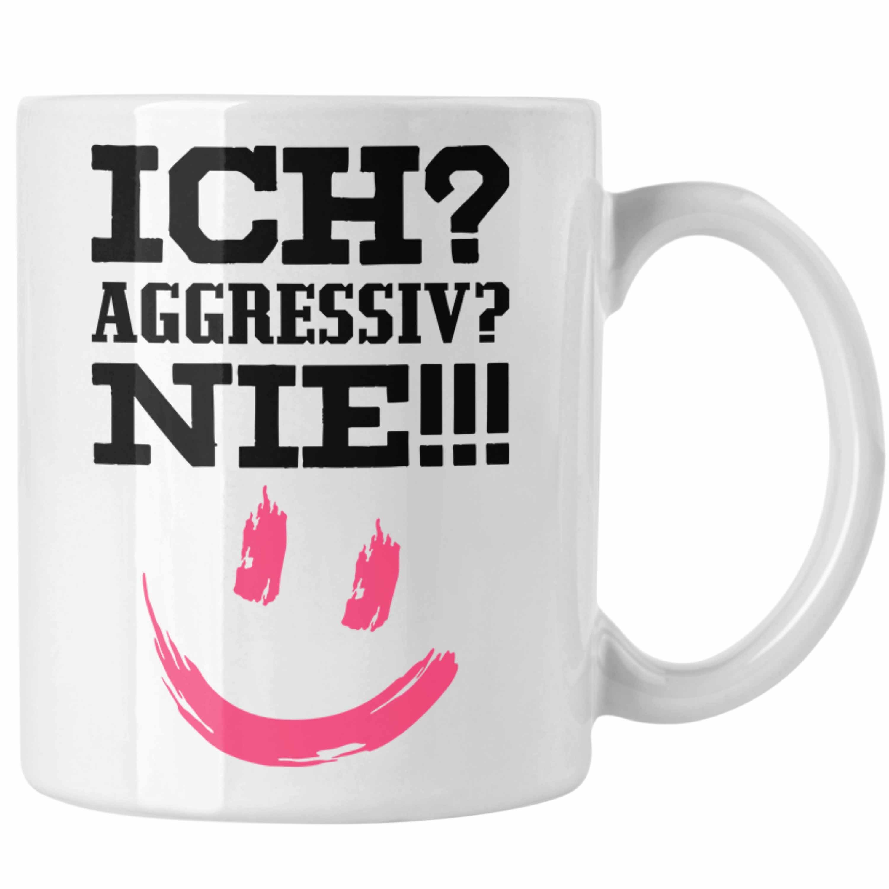 Trendation Tasse Trendation - Ich Aggressiv Nie Lustige Tasse mit Spruch für Arbeit Büro Kaffeetasse mit Sprüchen Lustig Weiss