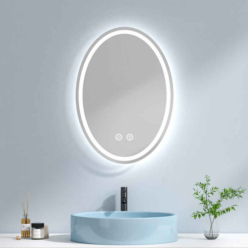 EMKE Badspiegel mit Beleuchtung Badezimmerspiegel, Kalt/neutral/warm Licht einstellbarer Helligkeit Anti-Beschlag