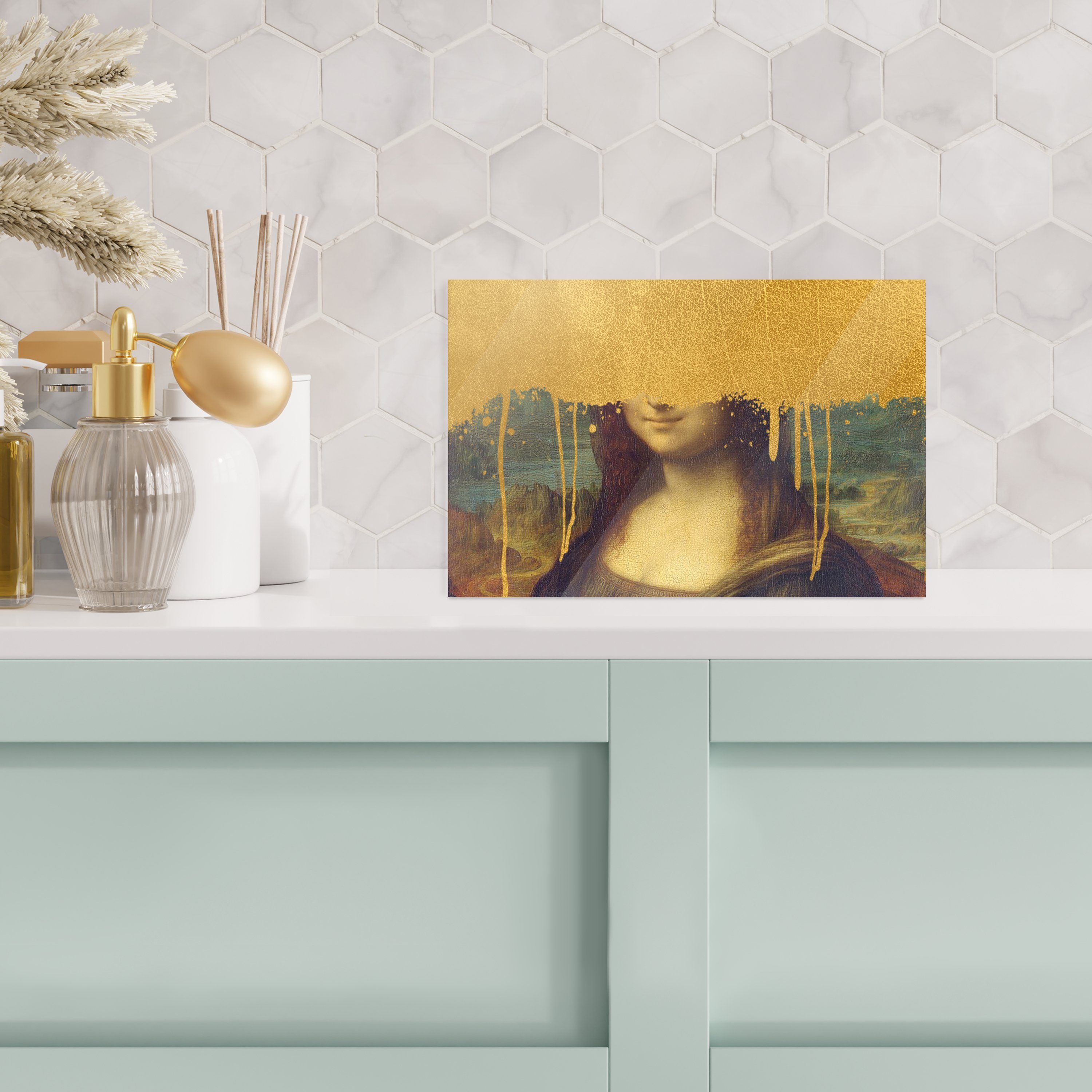 - Bilder Mona - Wanddekoration Glas Foto - auf Da Glas Vinci, (1 Glasbilder St), Gold auf Wandbild - MuchoWow - Acrylglasbild Lisa