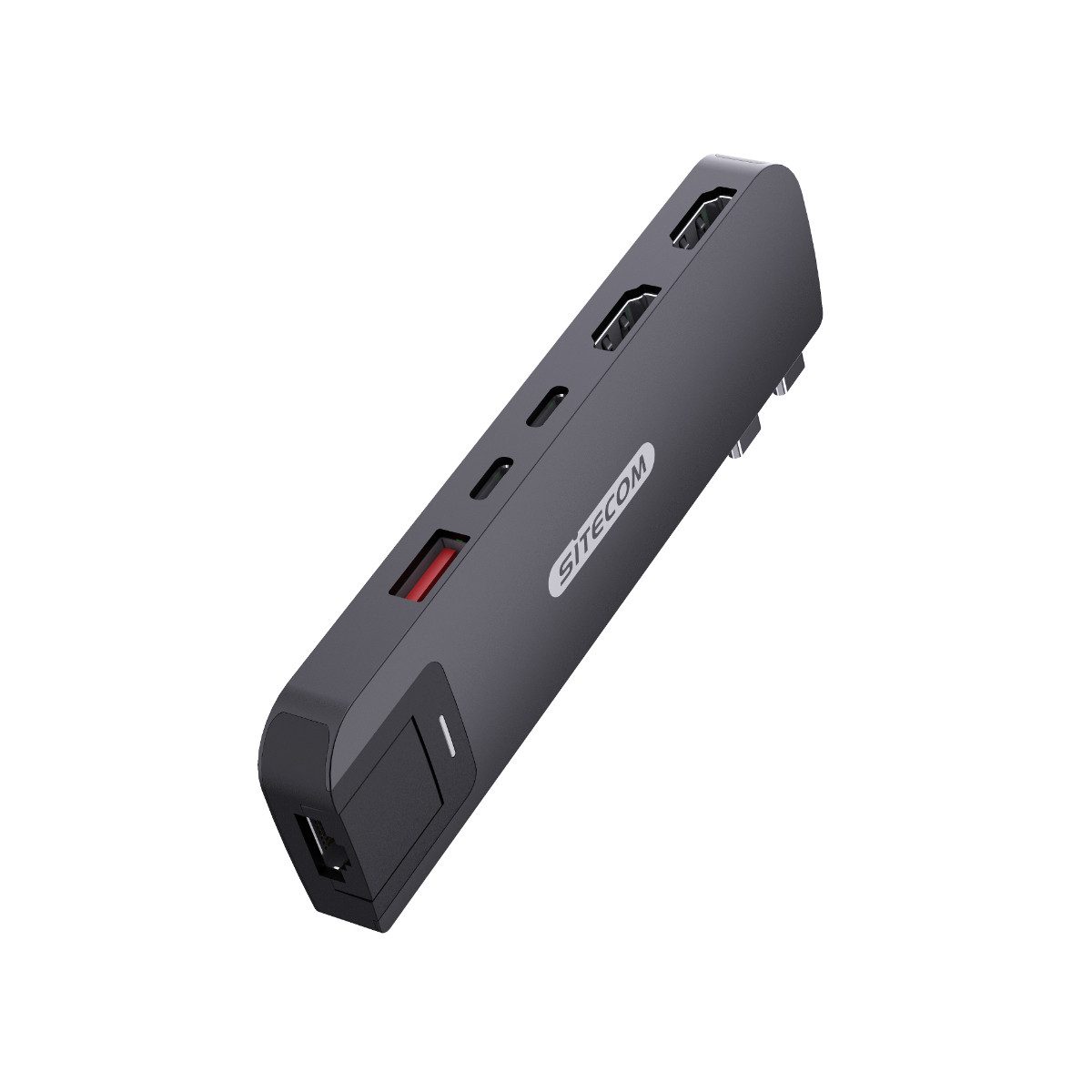 Sitecom AC-210 Notebook-Adapter USB-C, HDMI, RJ45 Ethernet, USB-A zu USB-C, 6-in-2 USB-C-Multiport-Hub mit HDMI, Ethernet und USB-A/-C