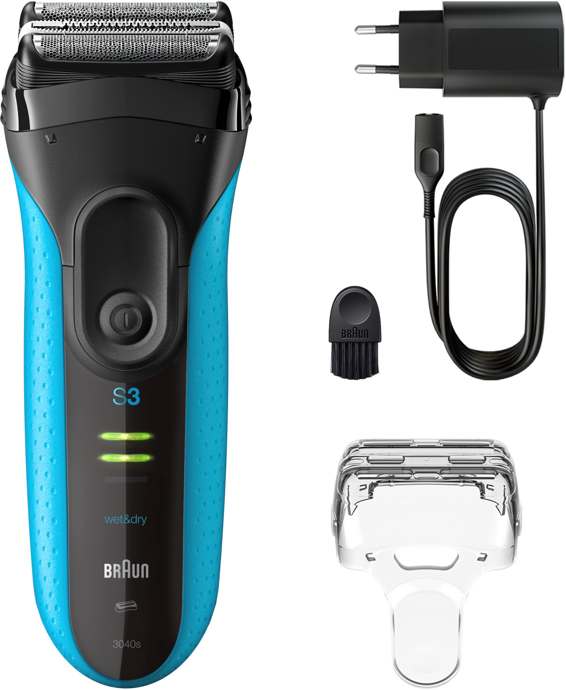 Braun Elektrorasierer Series 3+ 3040s, 3 flexible Klingen, effizienter MicroComb Mitteltrimmer