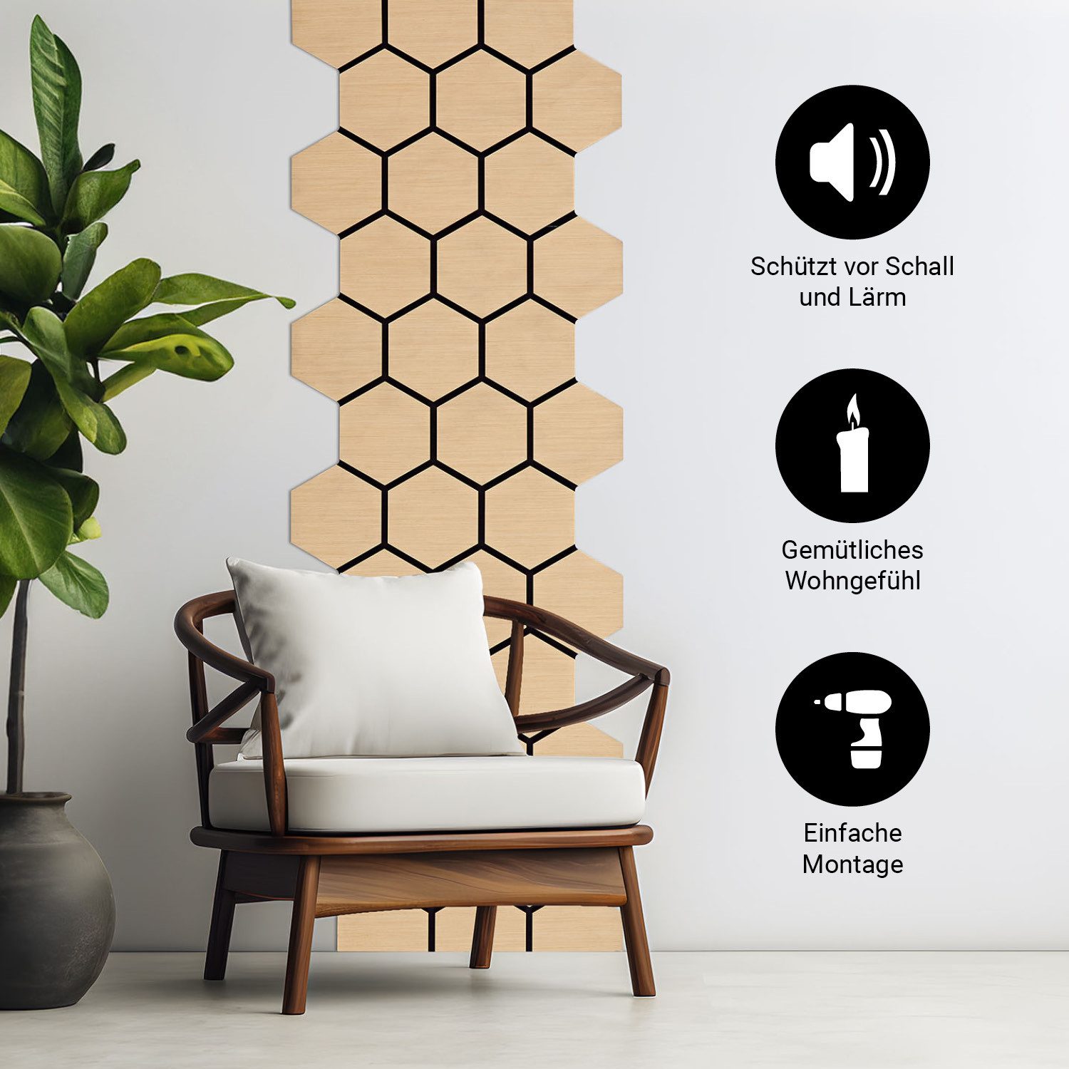 Homestyle4u Akustikpaneele 4 Wandpaneele Holz Hexagon 76 x 62 cm Stück Natu günstig online kaufen