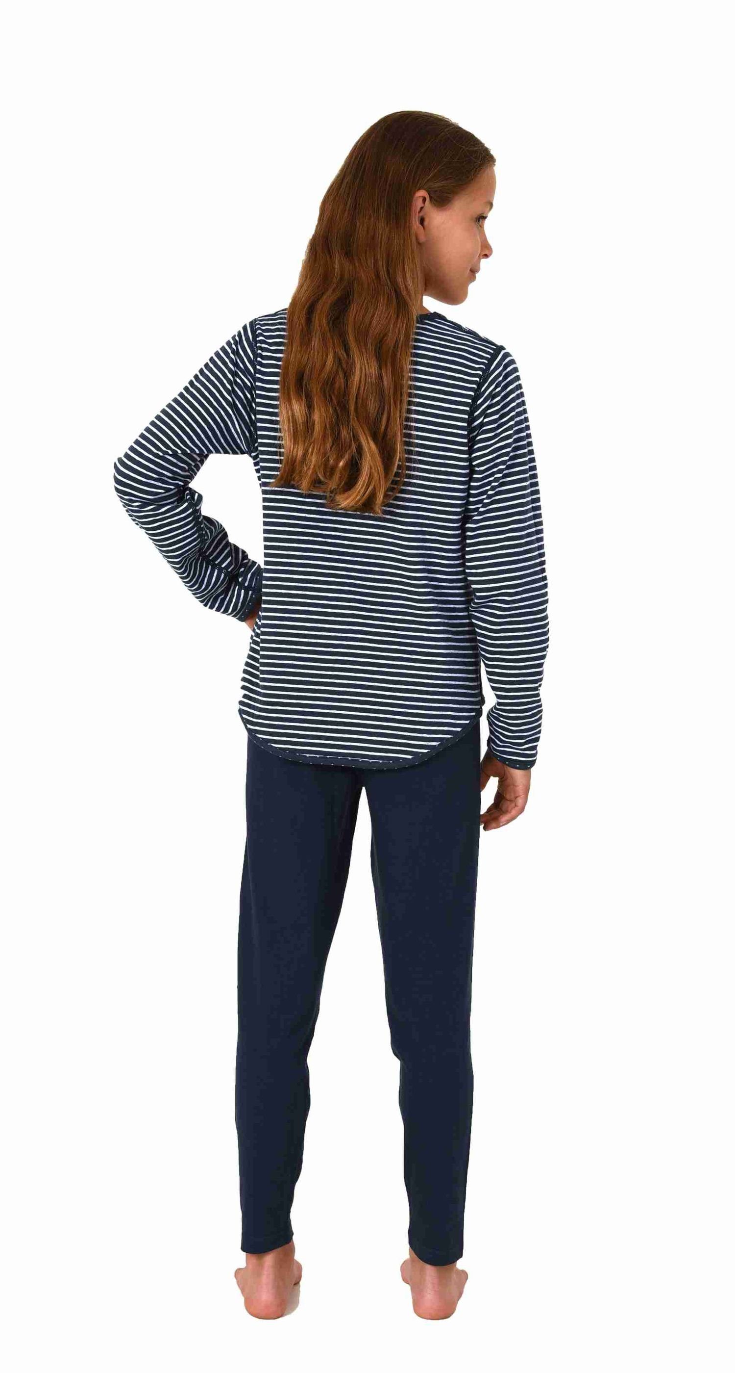 wenden in Schlafanzug Mädchen langarm - Pyjama zum Style einem 2 Designs navy Normann