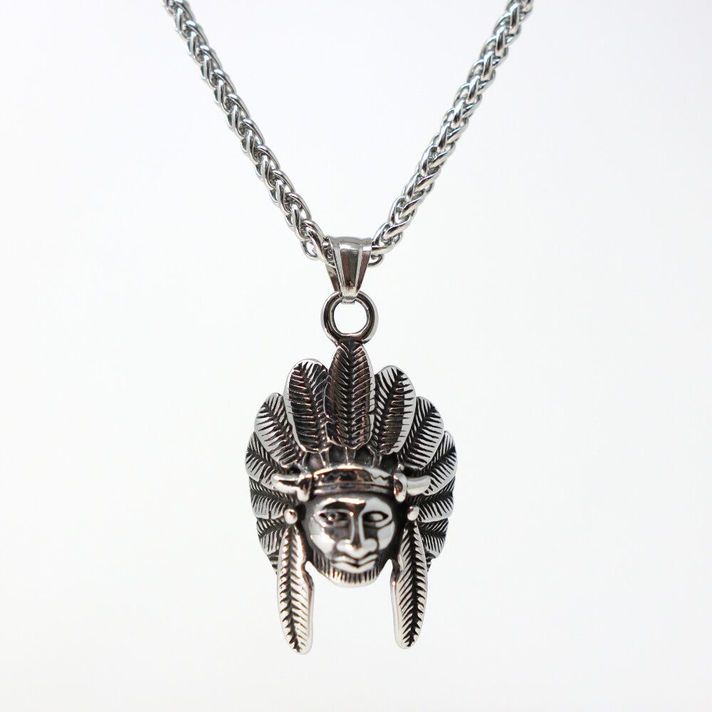 Kette mit Anhänger Lederkette Edelstahlkette 316L FEDERKOPF