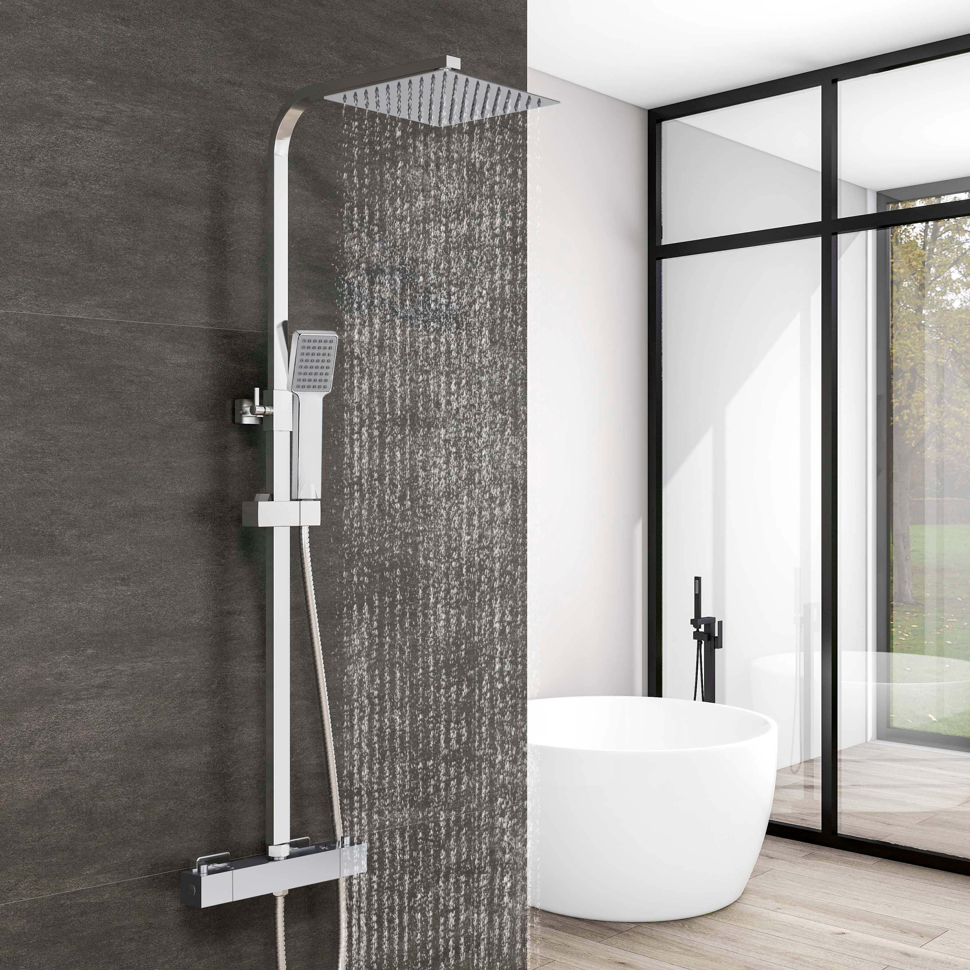 duschspa Duschsystem Duschset mit Thermostat 38℃ verstellbare Duschstange aus Edelstahl, 2 Strahlart(en), Regendusche mit quadratischem Duschkopf 20x20cm