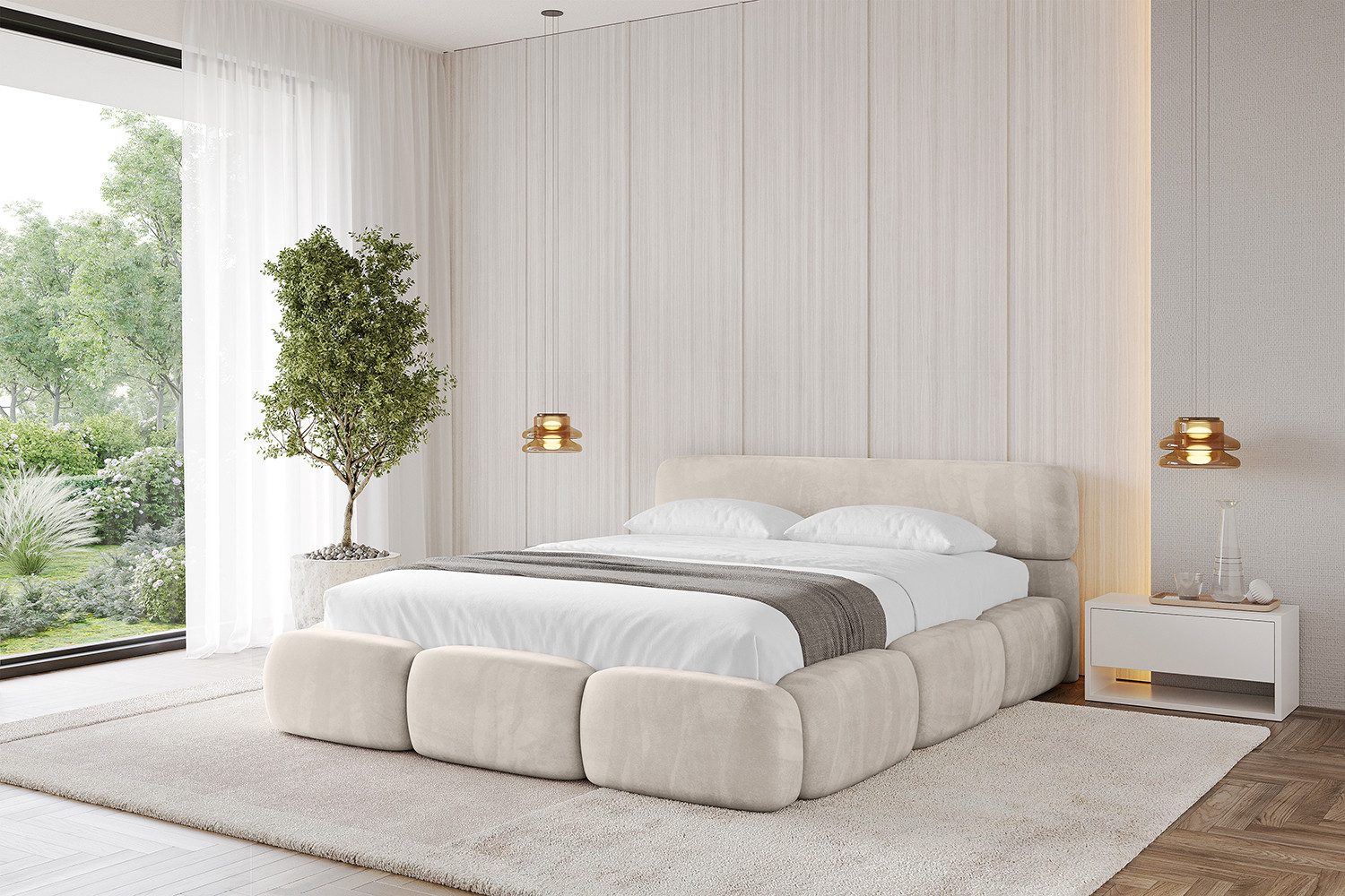 ALTDECOR Polsterbett ELVA-v1 (Polsterbett mit Bettkasten und Lattenrost, Boxbett mit Matratze), Doppelbett mit Stauraum, Bett mit Kopfteil