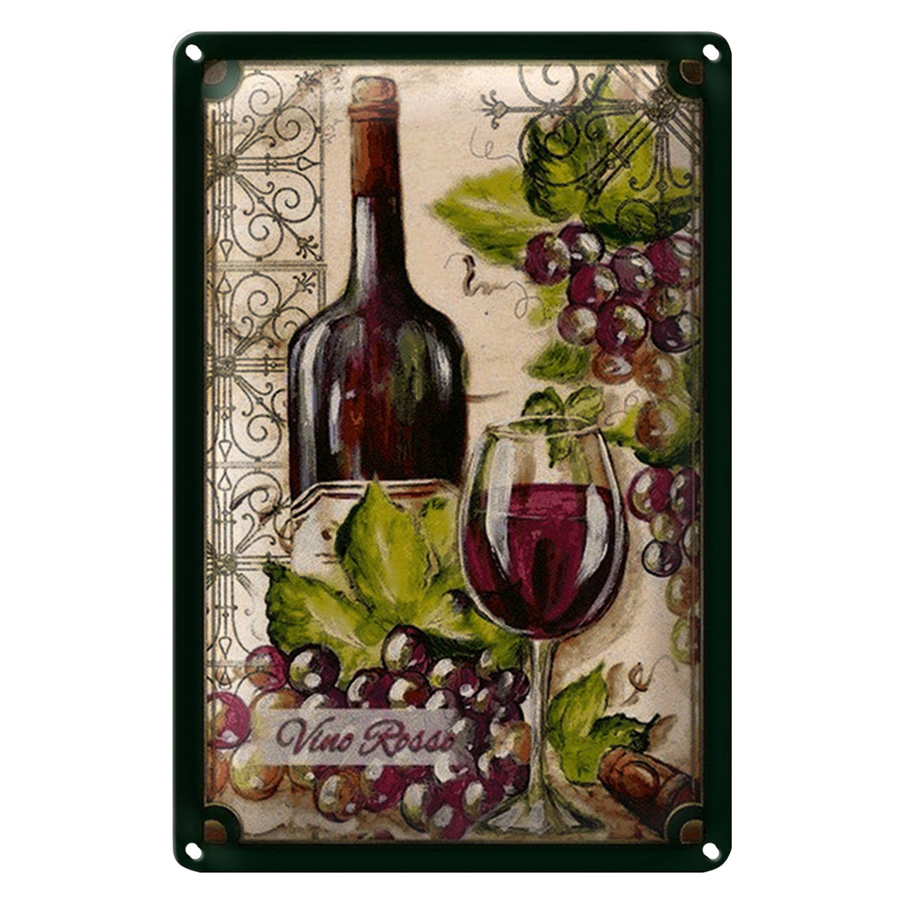 Roomando Metallschild Blechschild Kunst 20x30cm Stillleben Vino Rosso Rotwein