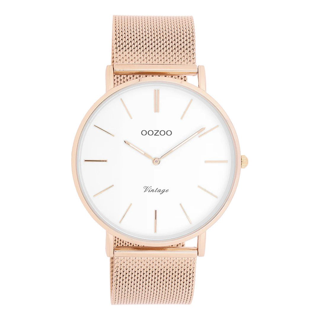 OOZOO Quarzuhr Herrenuhr C9916 – Weißes Zifferblatt, Milanaiseband IP Roségold, 44 mm C9916
