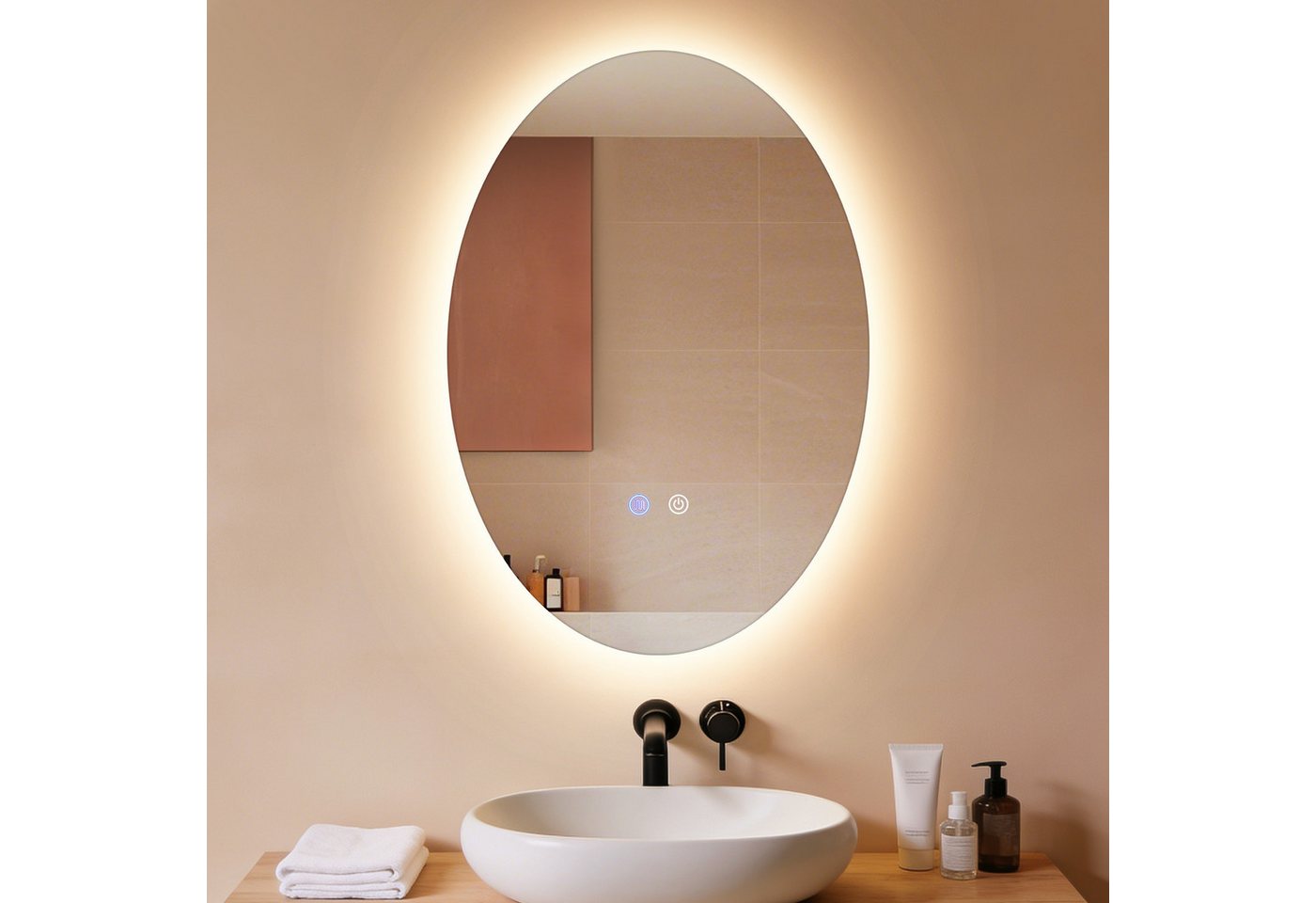 ZMH Badspiegel Spiegel Oval Badspiegel mit Beleuchtung - LED Badezimmerspiegel (1x Badspiegelleuchte), Wandspiegel Badezimmer mit Touch-Schalter Entfogger-Funktion Dimmbar