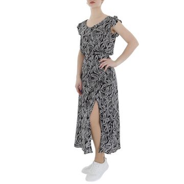Ital-Design Kurzarmbluse Damen Elegant (85987252) Rüschen Print Top & Shirt in Schwarz