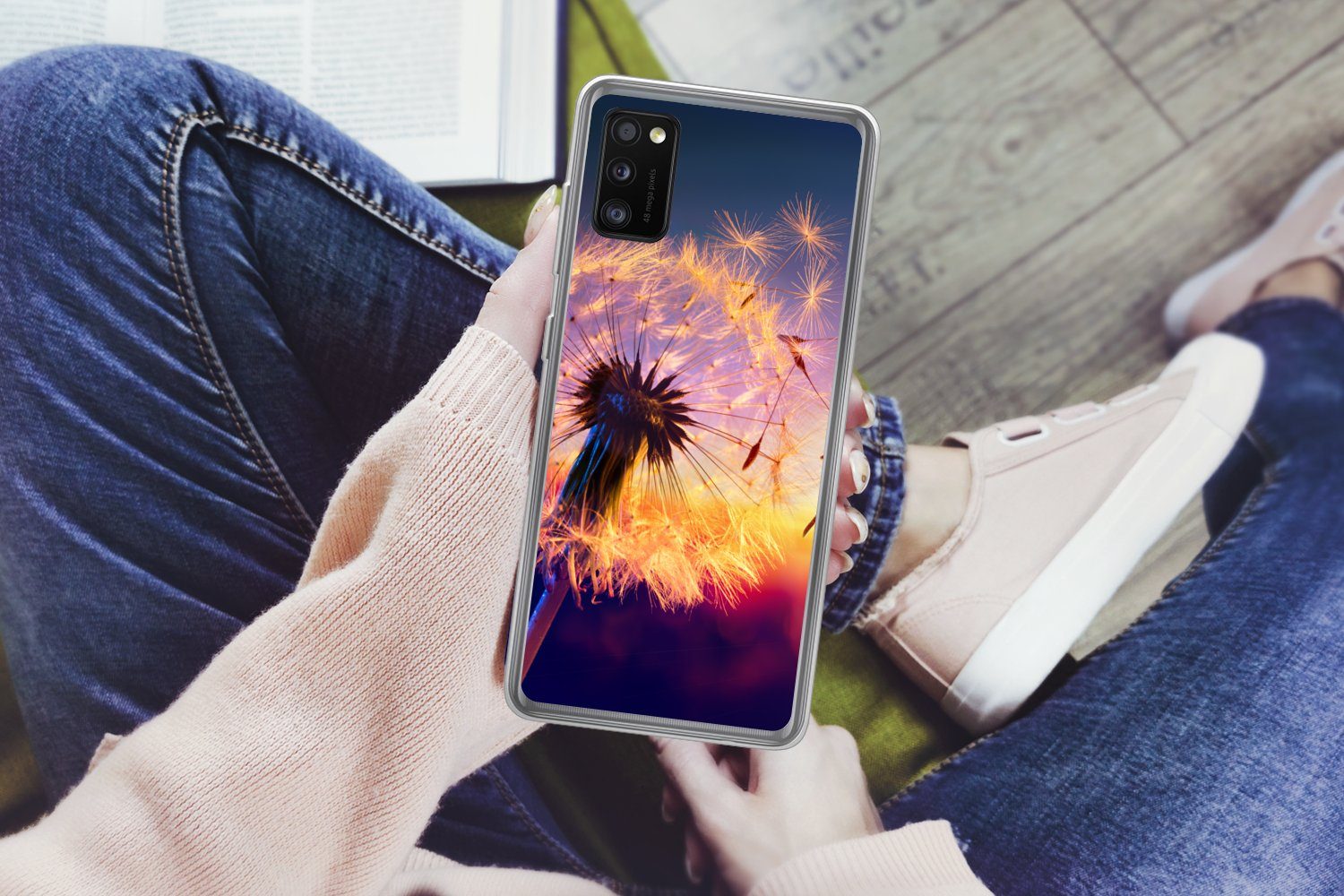 MuchoWow Handyhülle für Samsung Galaxy A41 Löwenzahn - Blumen - Sonnenuntergang - Horizont, Smartphone-Bumper, Print, Handy Schutzhülle Dünn