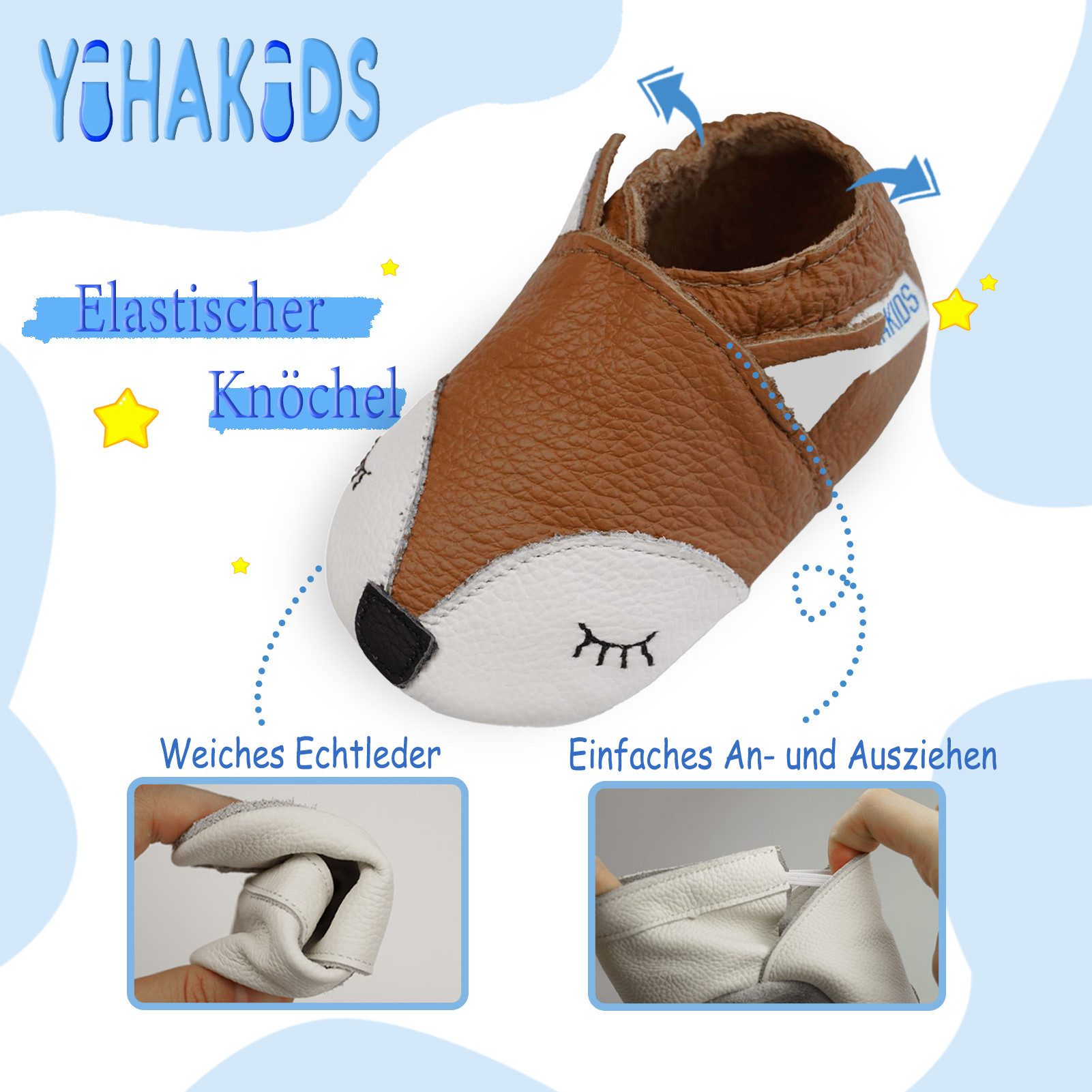 Yihakids Yihakids Baby Lauflernschuhe – Weiche Lederpuschen, Rutschfest Krabbelschuh – Bild 4 von 5