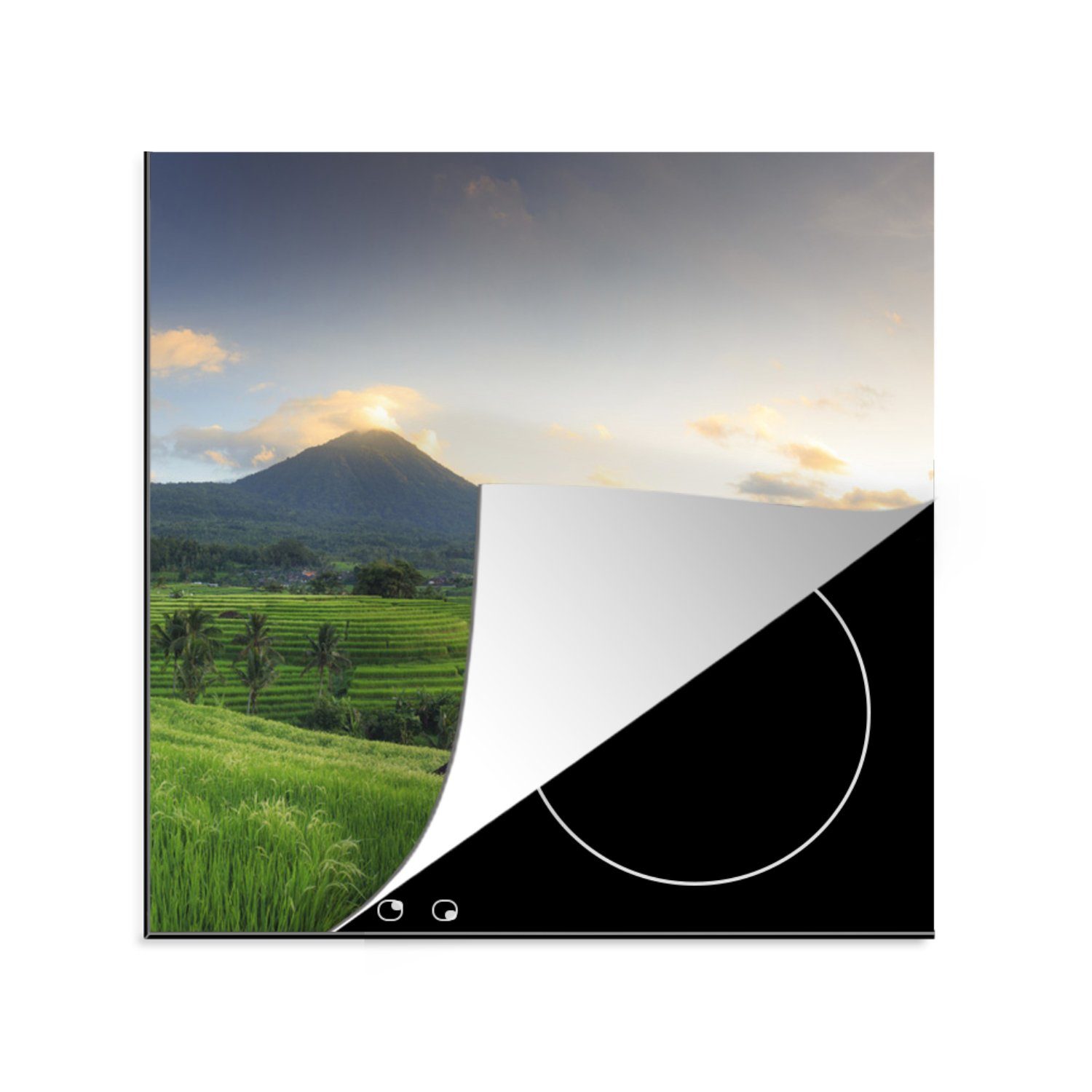 MuchoWow Herdblende-/Abdeckplatte Indonesien - Berg - Reis, Vinyl, (1 tlg), 78x78 cm, Ceranfeldabdeckung, Arbeitsplatte für küche
