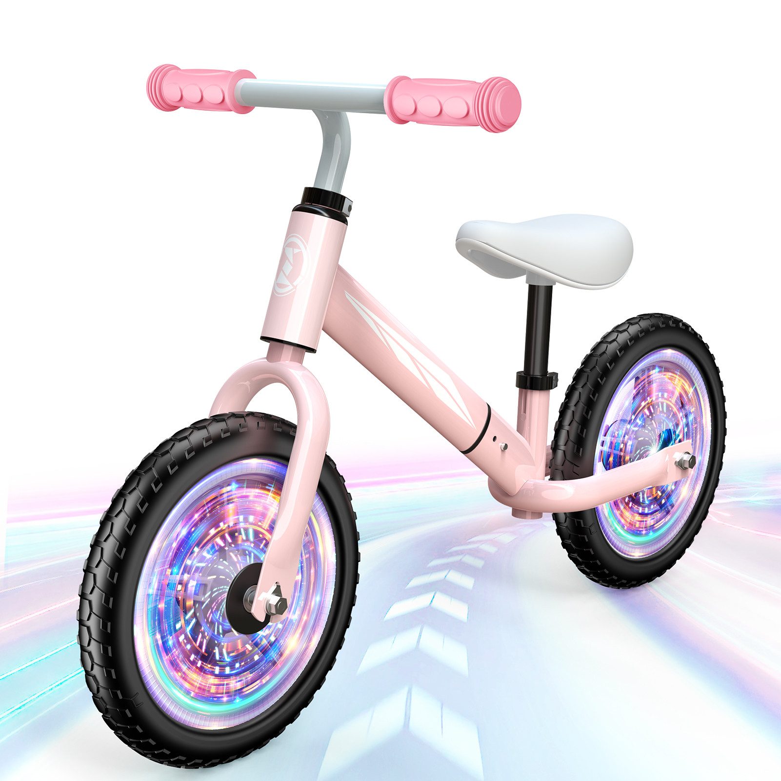 Wootoy Laufrad Kinderlaufrad Balance Bike Lauffahrrad mit LED-Leuchträdern, Verstellbarer Sitz rutschhemmende Griffe und geräuscharme Räder