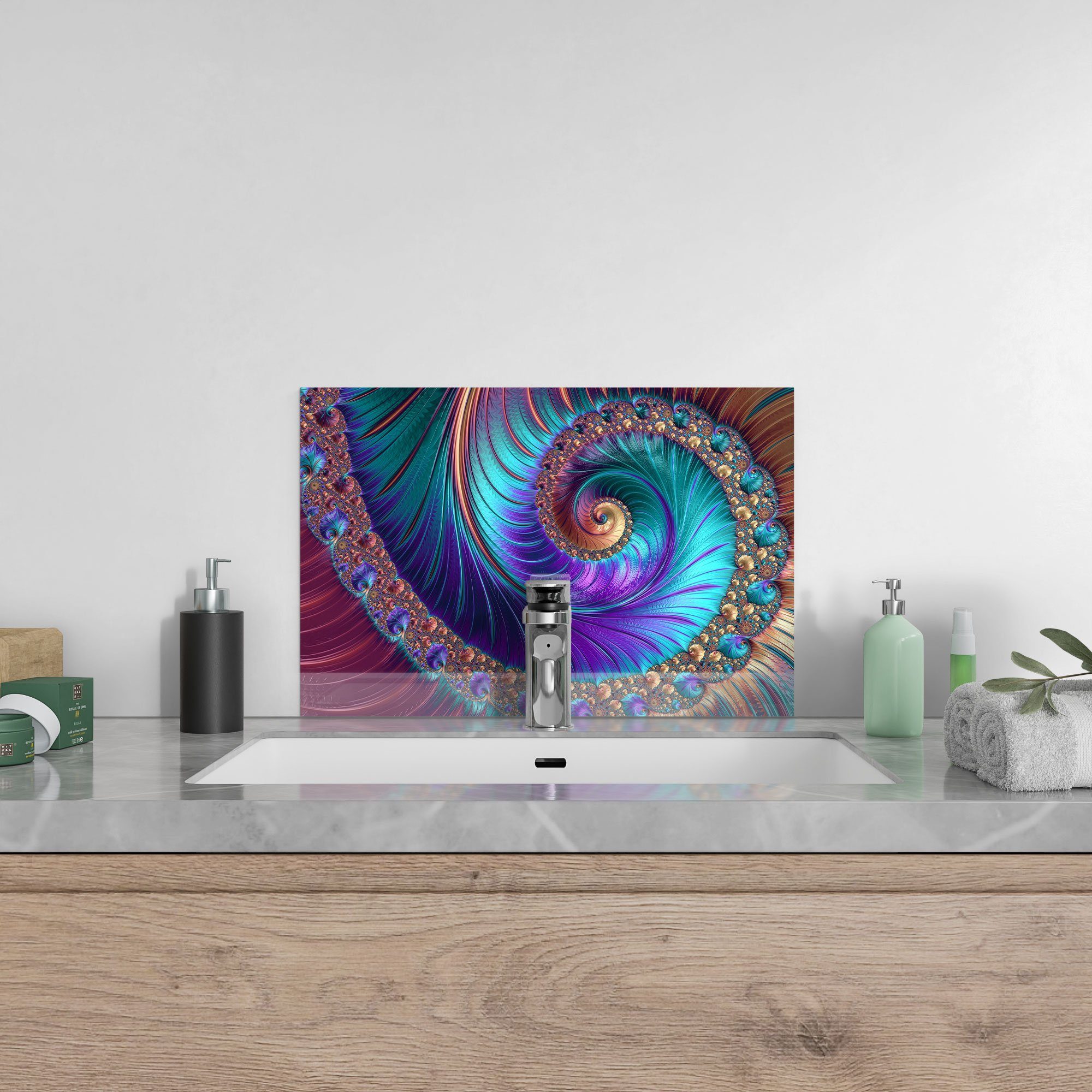 DEQORI Küchenrückwand 'Fantasievolle Farbspirale', Glas Herdblende Spritzschutz Badrückwand
