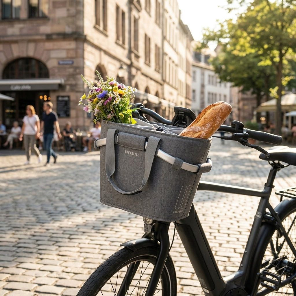 Basil Fahrradkorb Basil City Tasche Classic CarryAll Front grey melee abnehmbar oh Halt