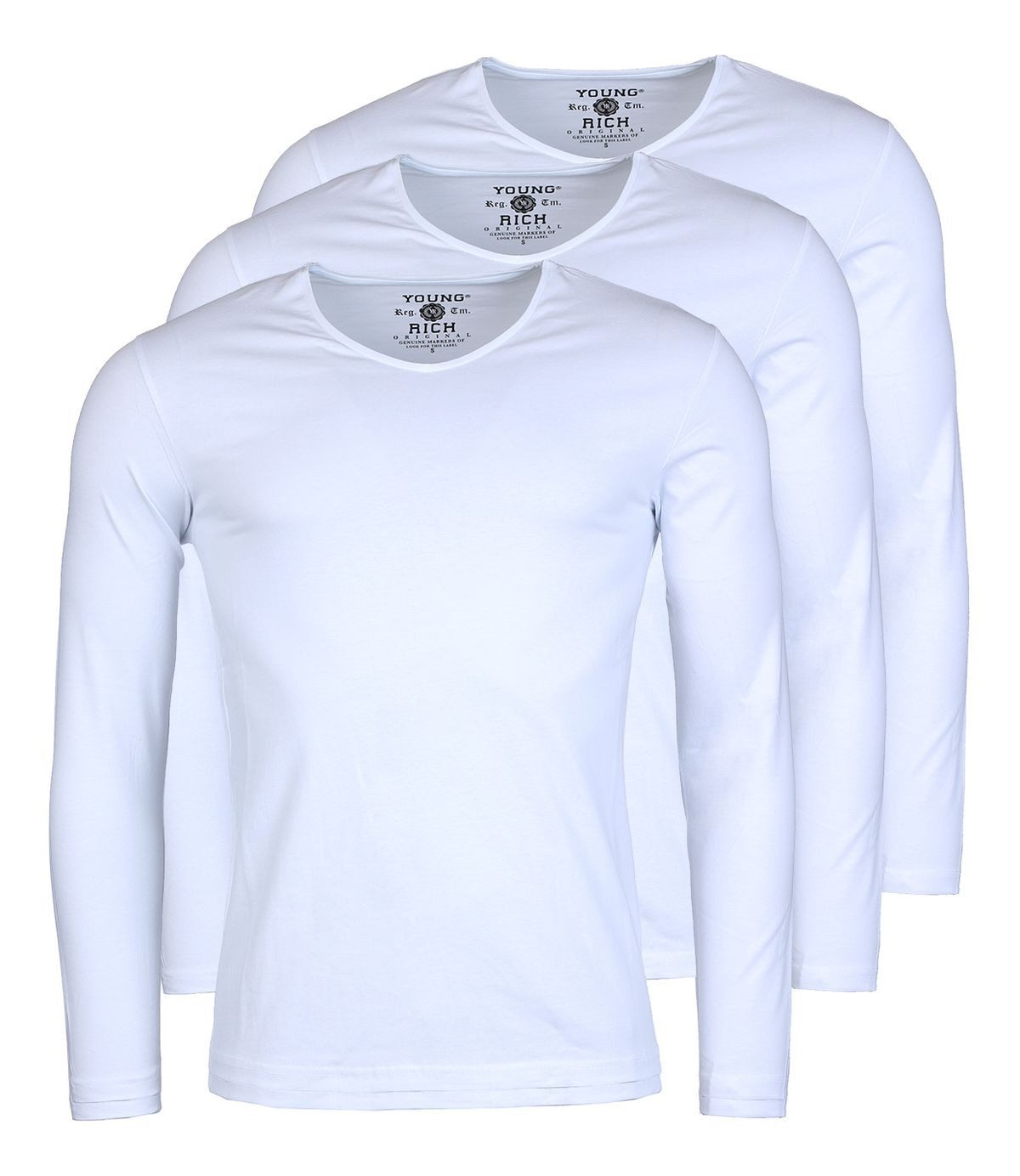 Young & Rich Langarmshirt Herren Uni Basic Longsleeve V-Ausschnitt Unterziehshirt 2001 3er Pack (3er-Pack, 3-tlg., 3er-Pack) V-Ausschnitt unifarben langarm slim fit